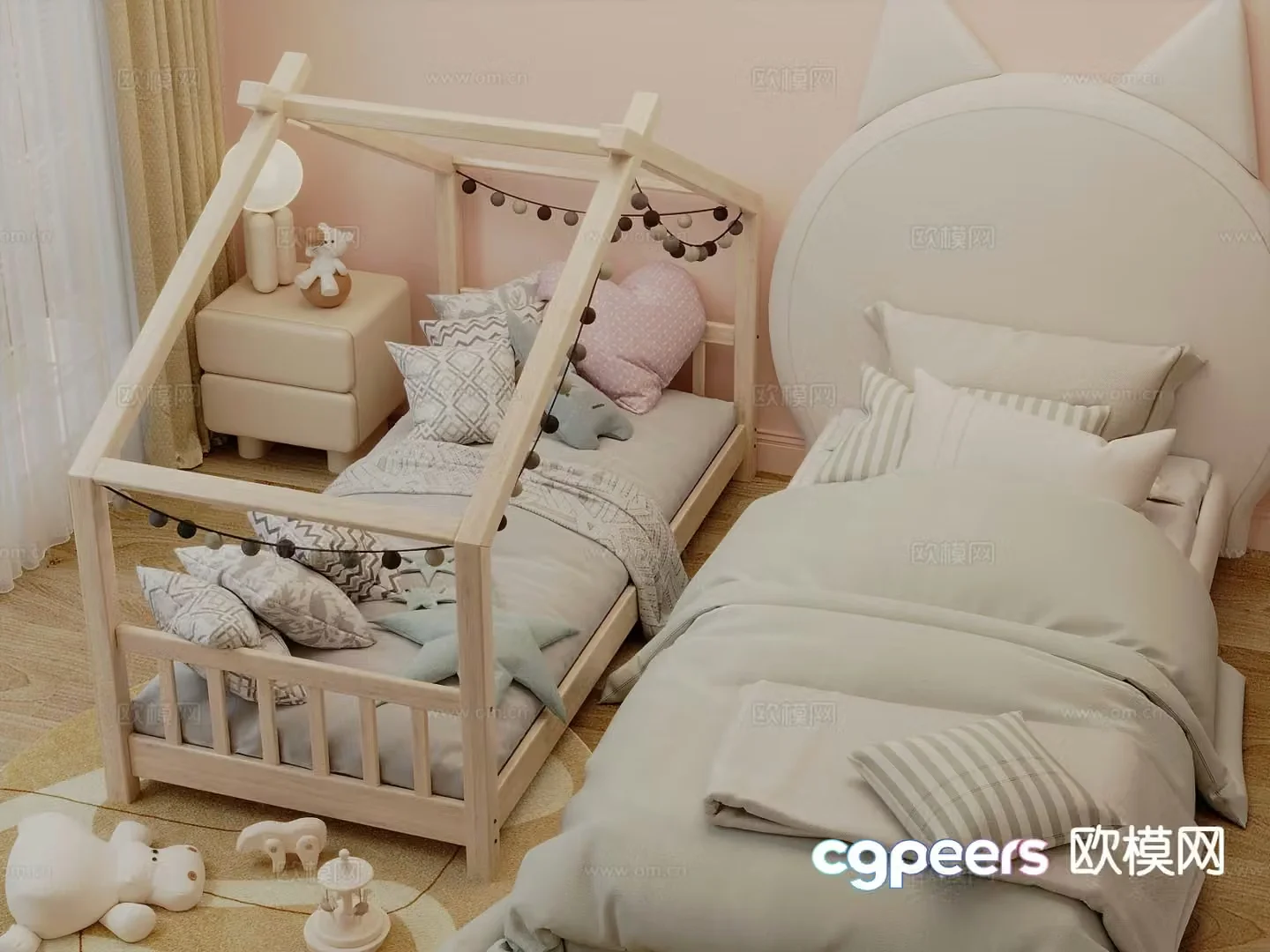 Cream style children’s bed 3d model