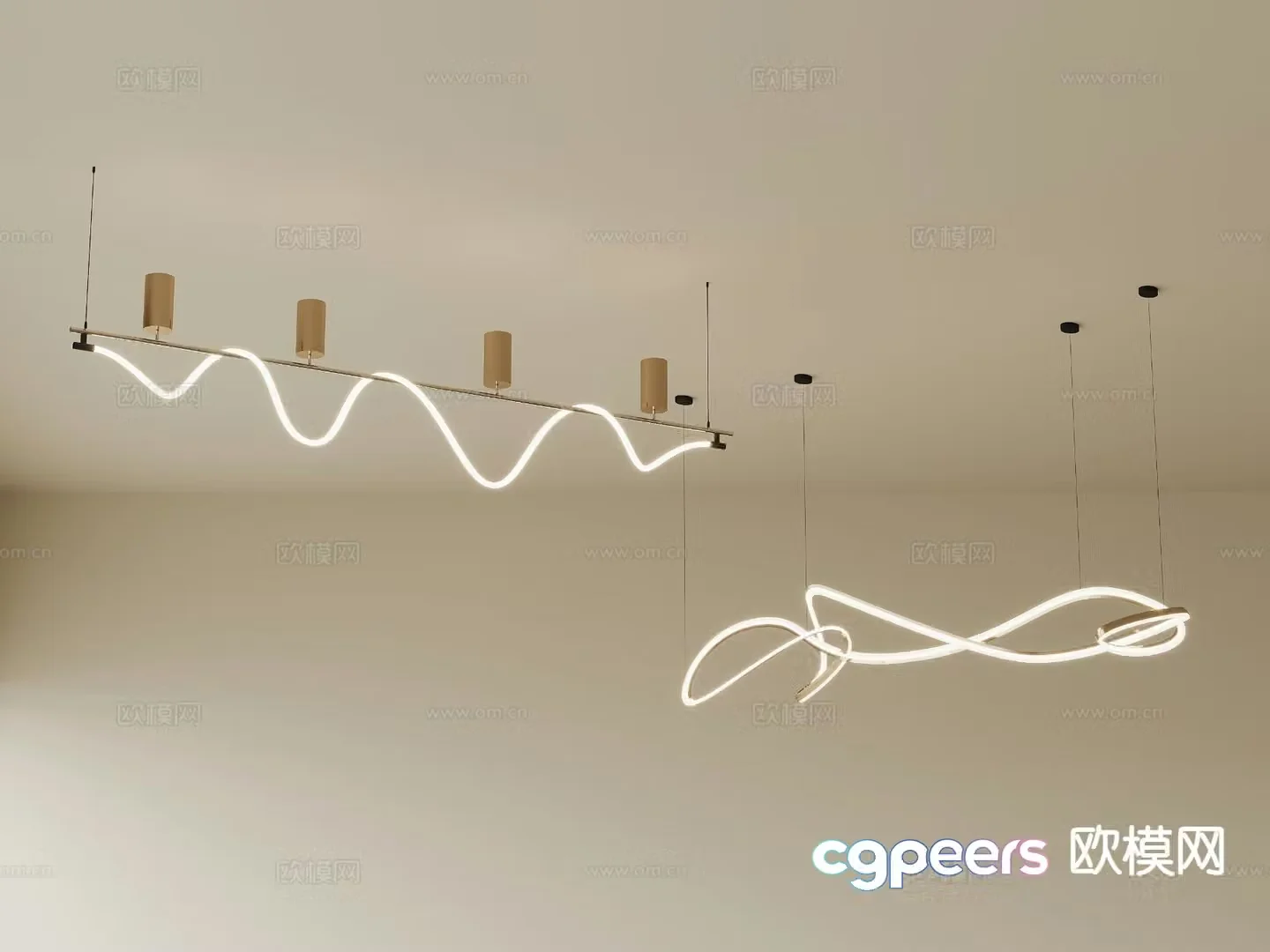 Modern line chandelier long chandelier 3d model