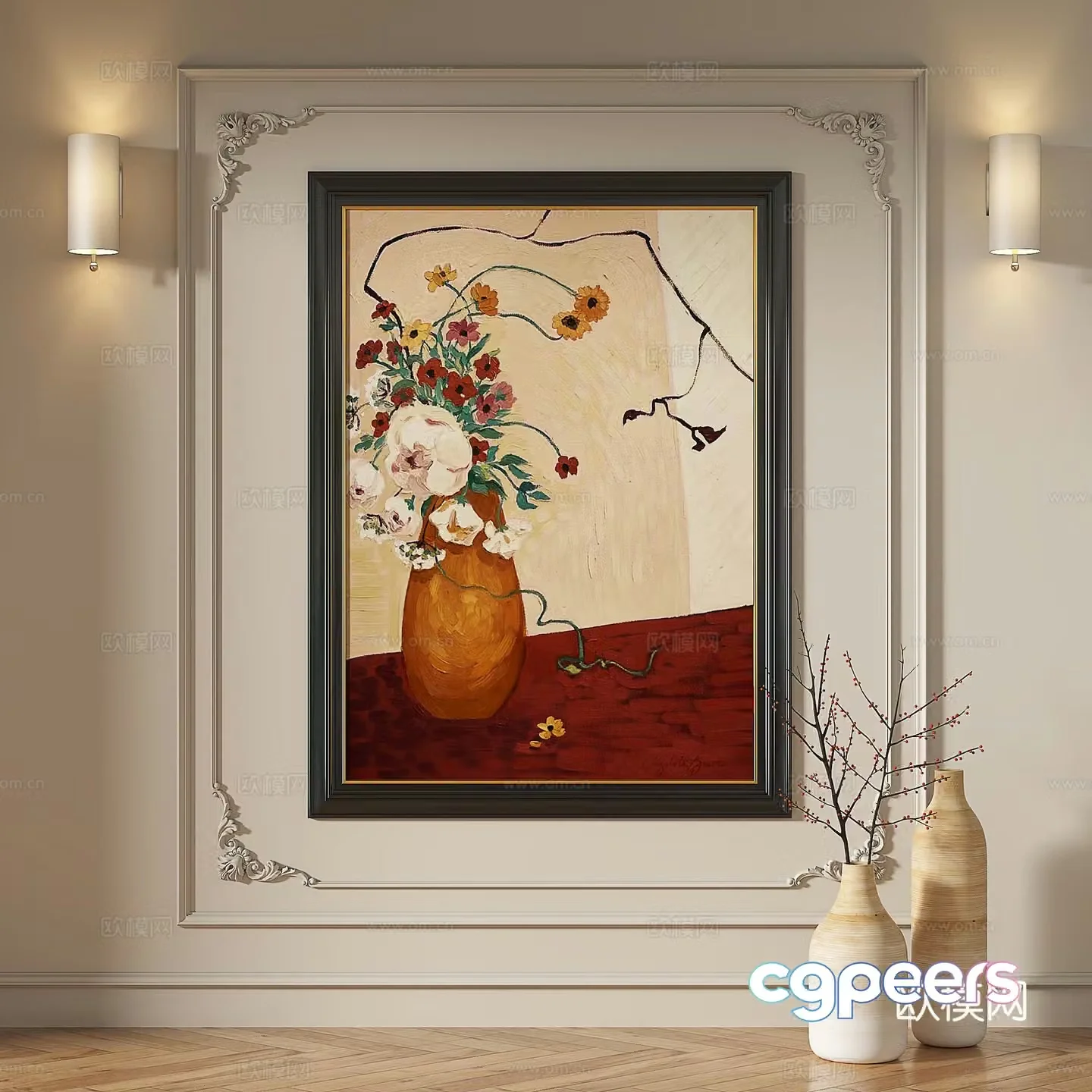 French modern retro medieval light luxury European classical simple abstract decorative painting 3d model