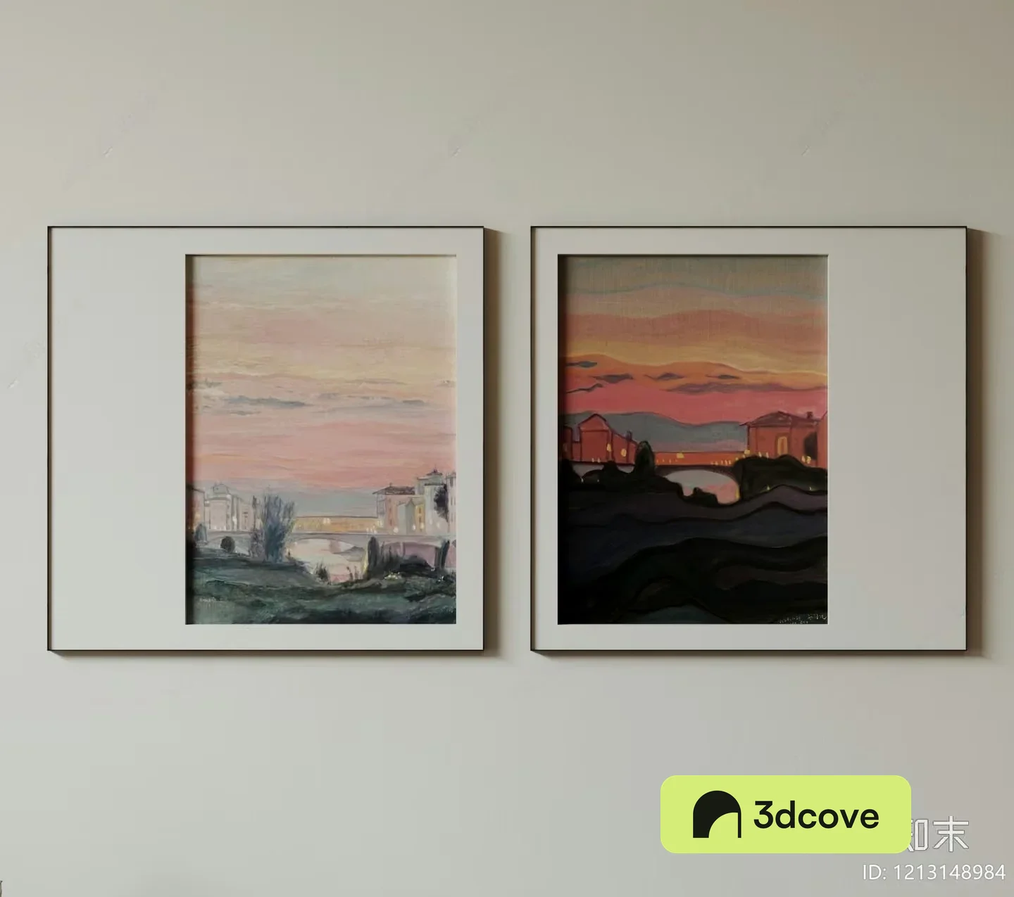 Two Framed Paintings On A Wall