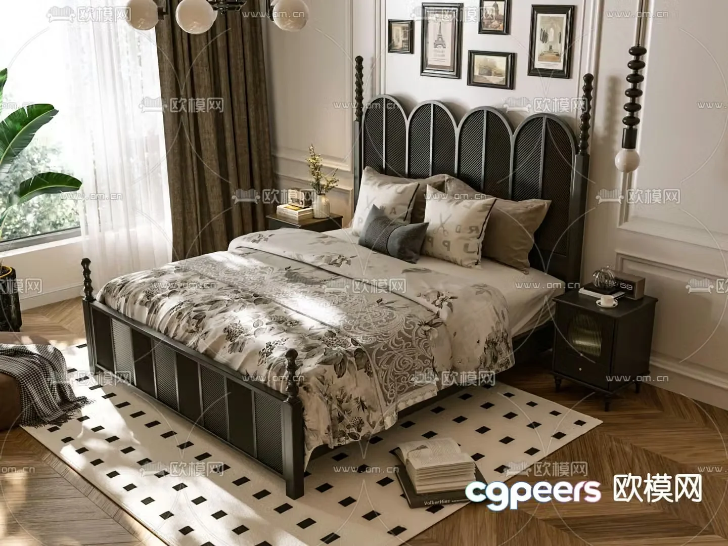 French double bed 3d model