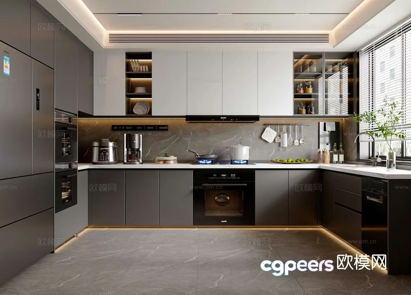 Modern minimalist kitchen cabinets kitchen utensils kitchen appliances kitchen supplies 3d model