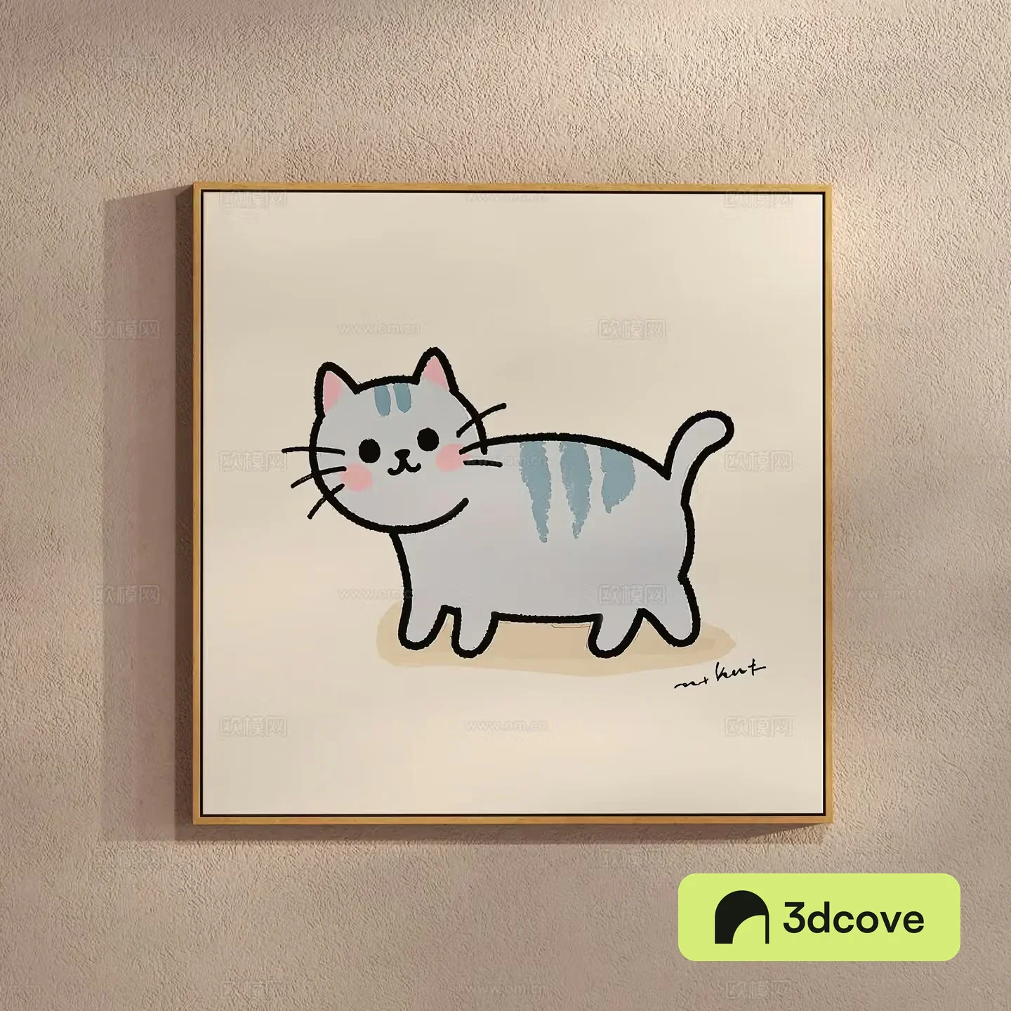 Creamy Cat Painting Simple Hanging Painting