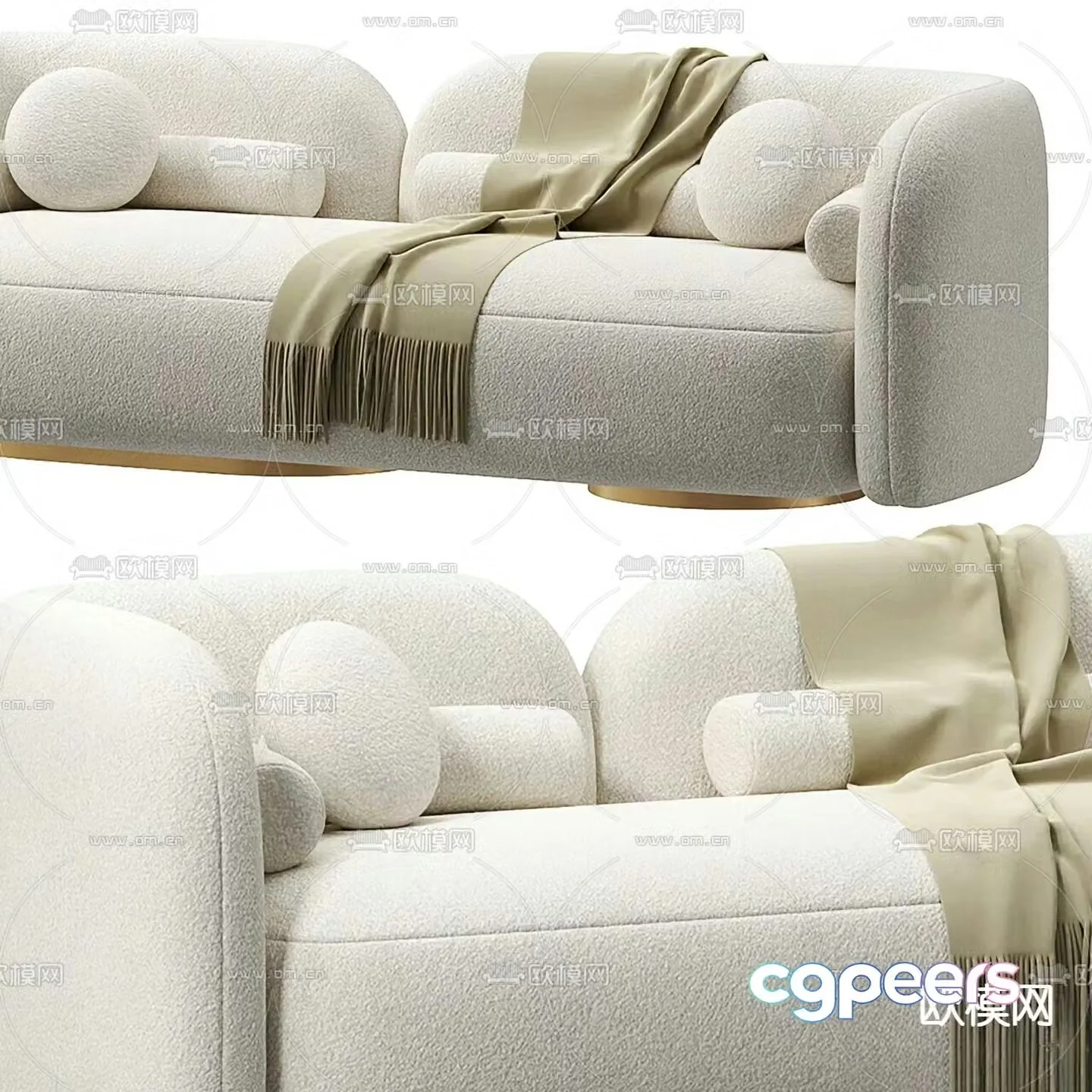 Double sofa upholstered sofa fabric sofa 3d model