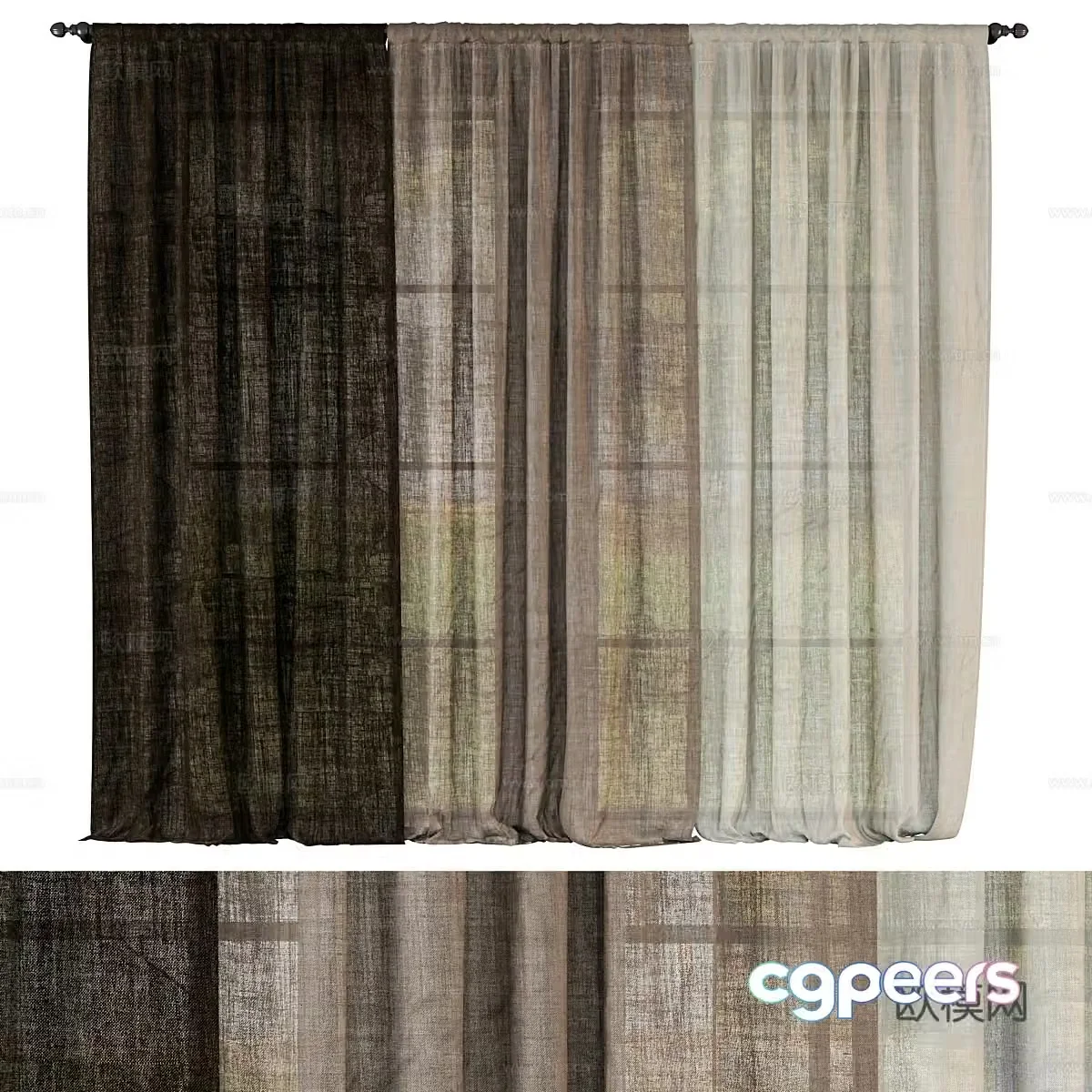 Modern curtain gauze curtain semi-transparent curtain 3d model
