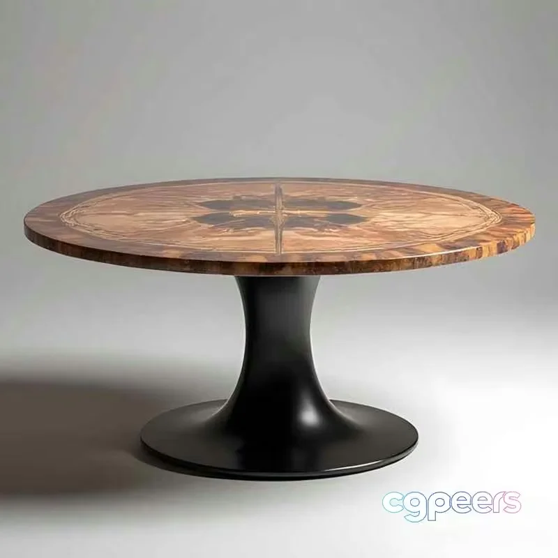 A Wooden Table With A Black Base 3D Model – 17642 – VRAY Render