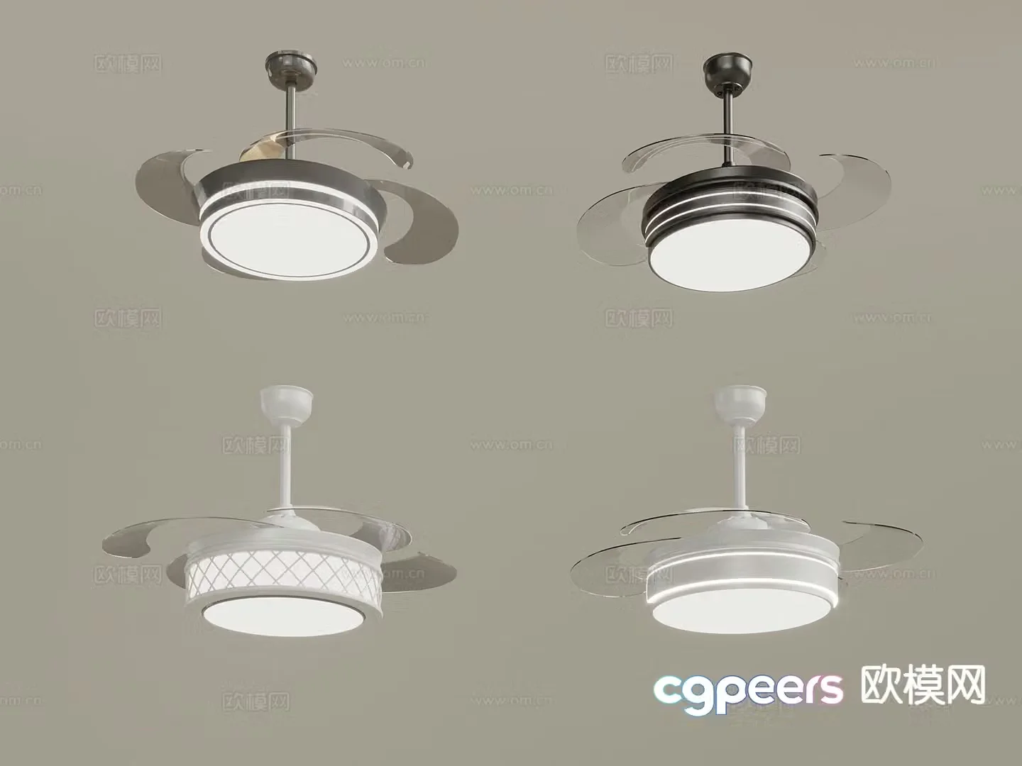 Invisible ceiling fan light fan chandelier 3d model