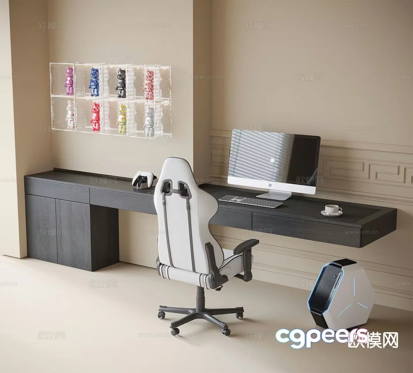 Modern desk and chair computer desk and chair gaming chair 3d model