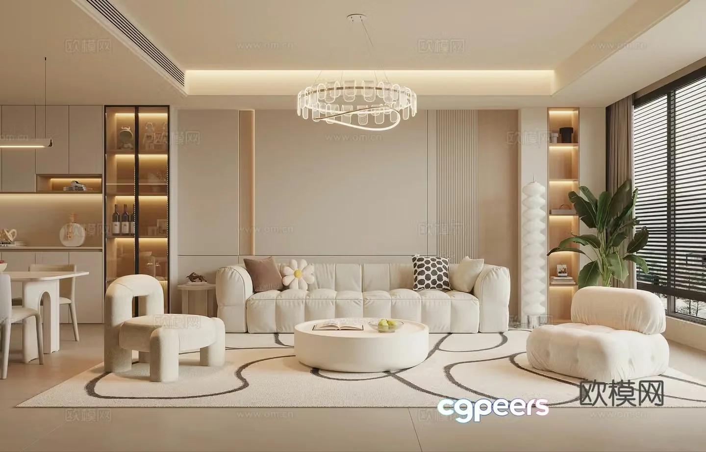 Modern Cream Style Restaurant 3D Model