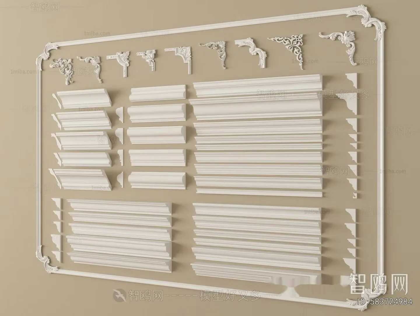 White Molding Pieces 3D Model – 12704 – VRAY Render