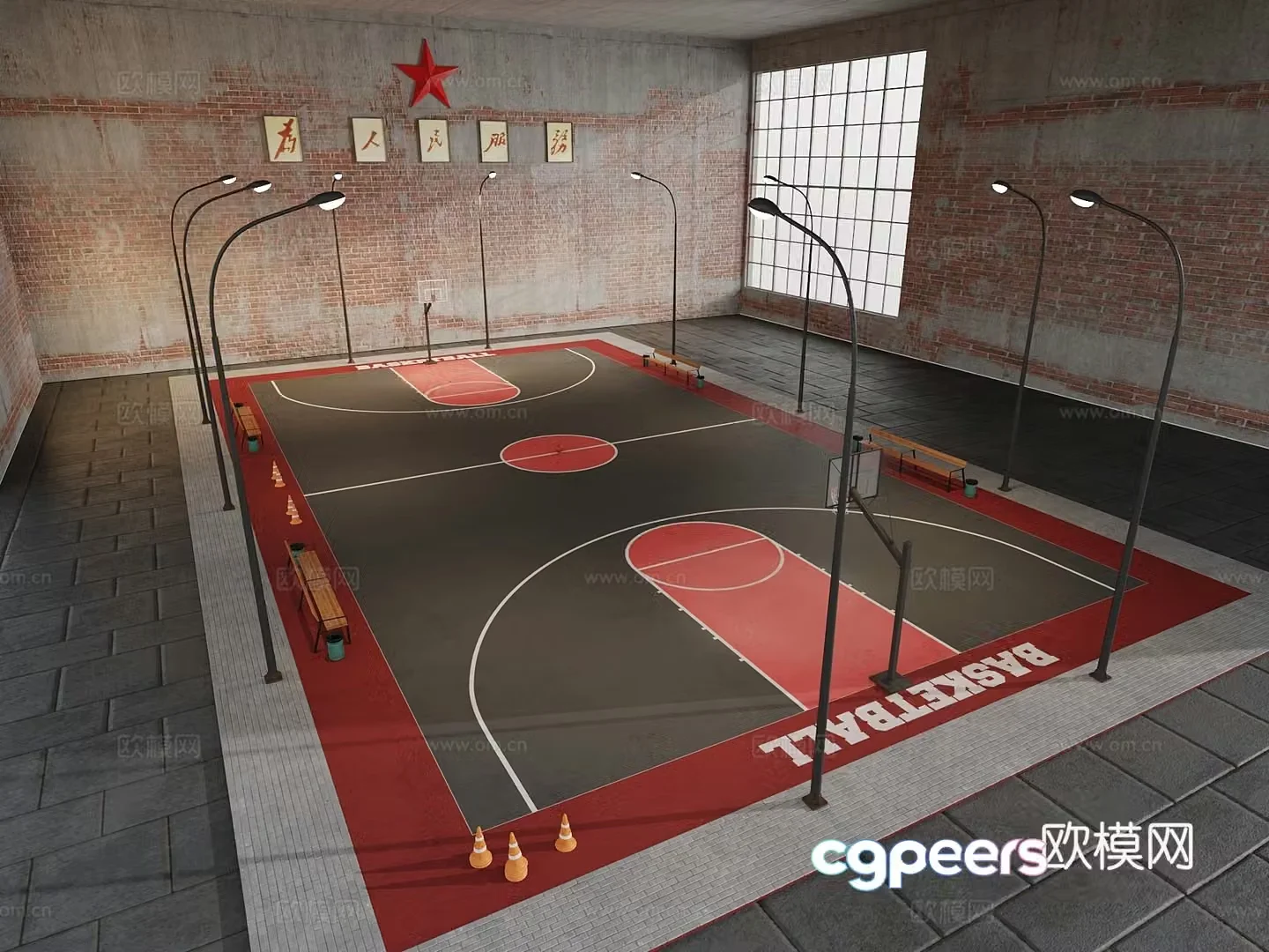 Retro basketball court 3d model