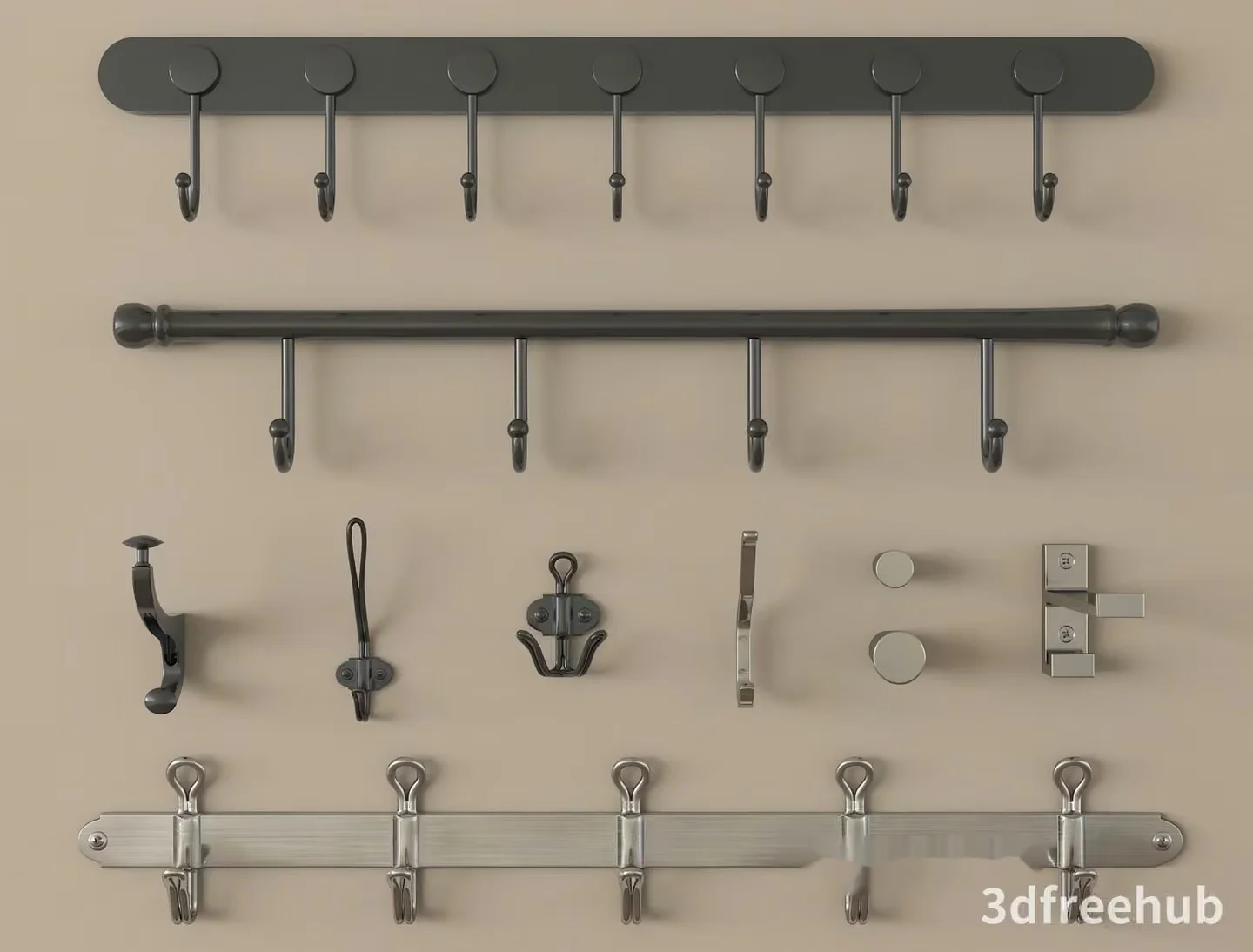A Coat Rack With Hooks 3D Model – 22257 – VRAY Render