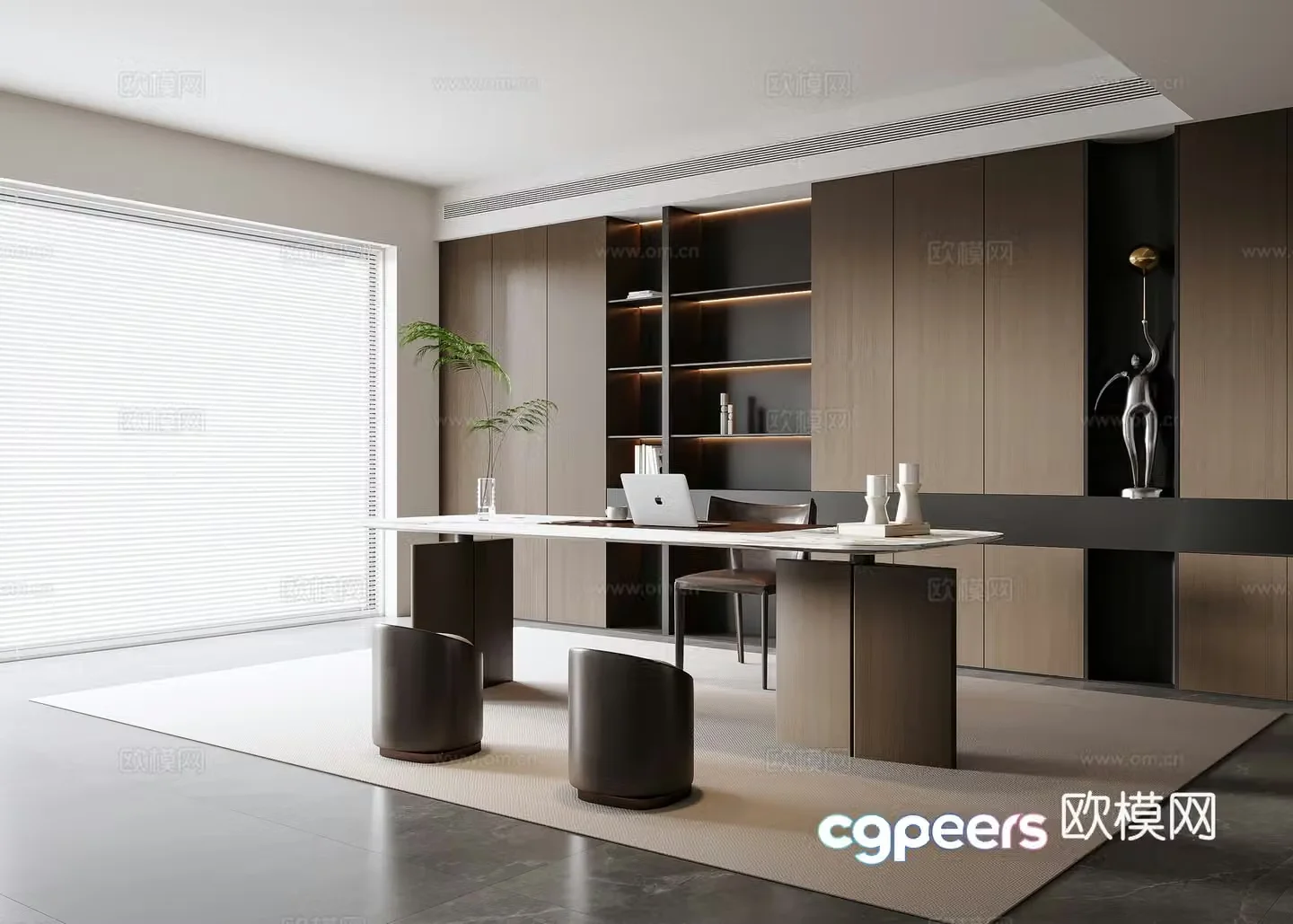 Modern Italian minimalist study room Italian desk chair Italian desk Italian desk Italian bookcase 3D model