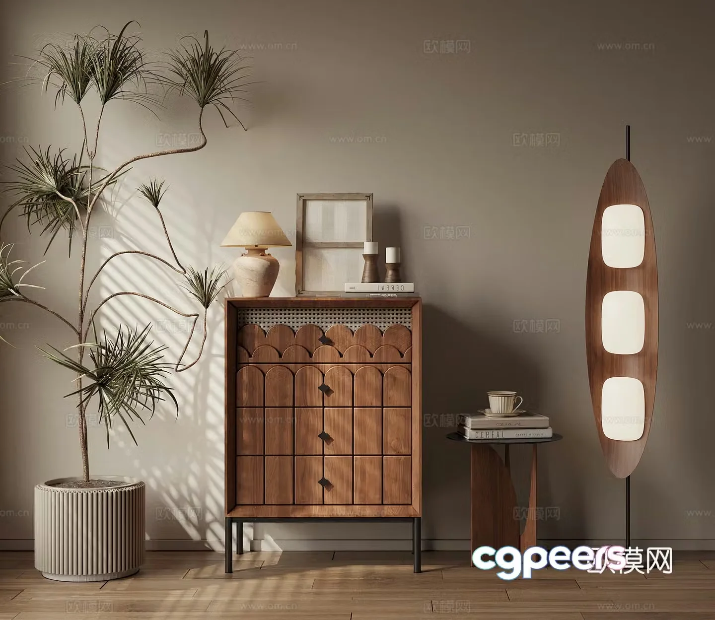 Medium style low cabinet chest cabinet 3d model