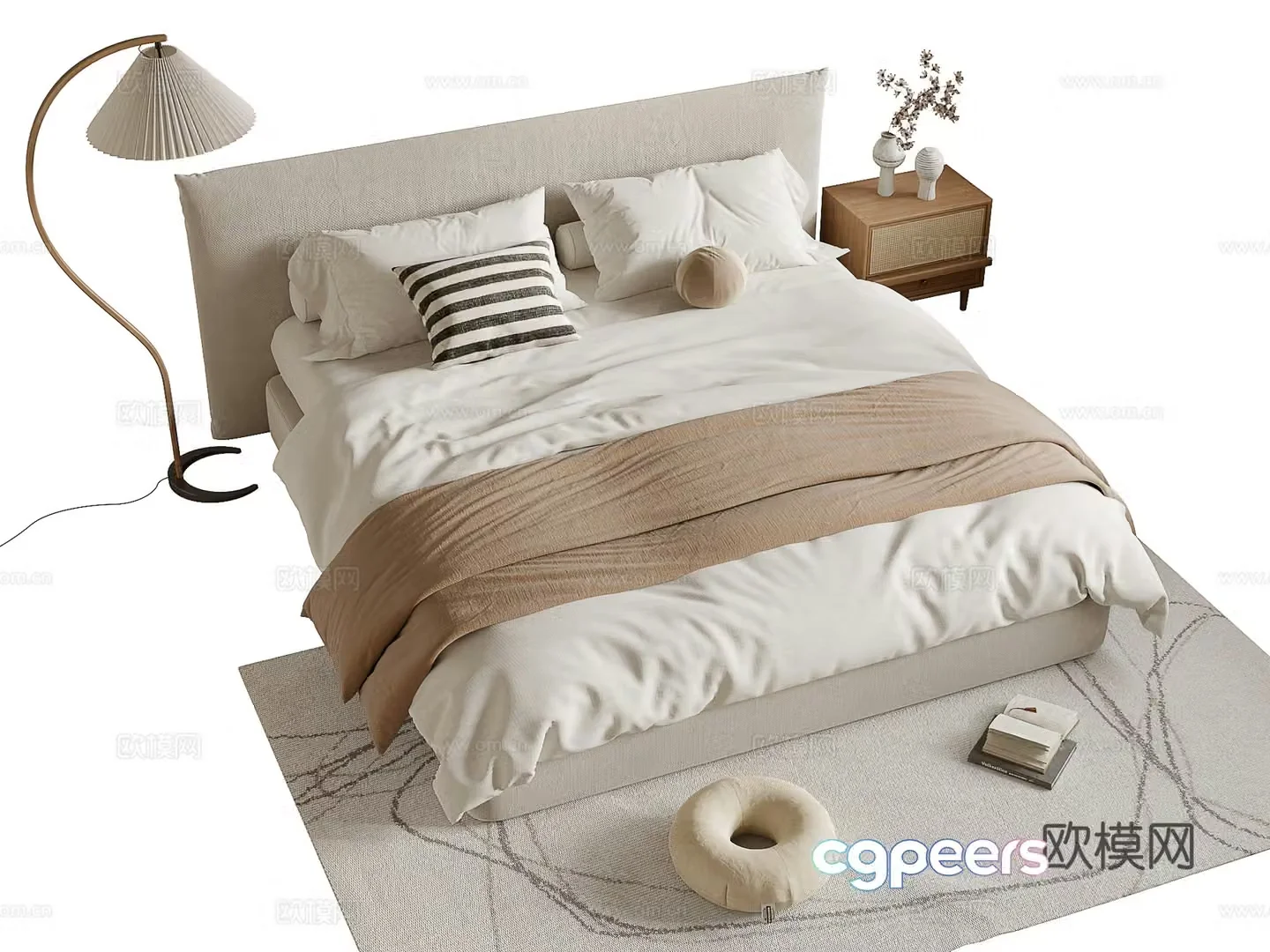 Wabi-sabi style double bed 3d model