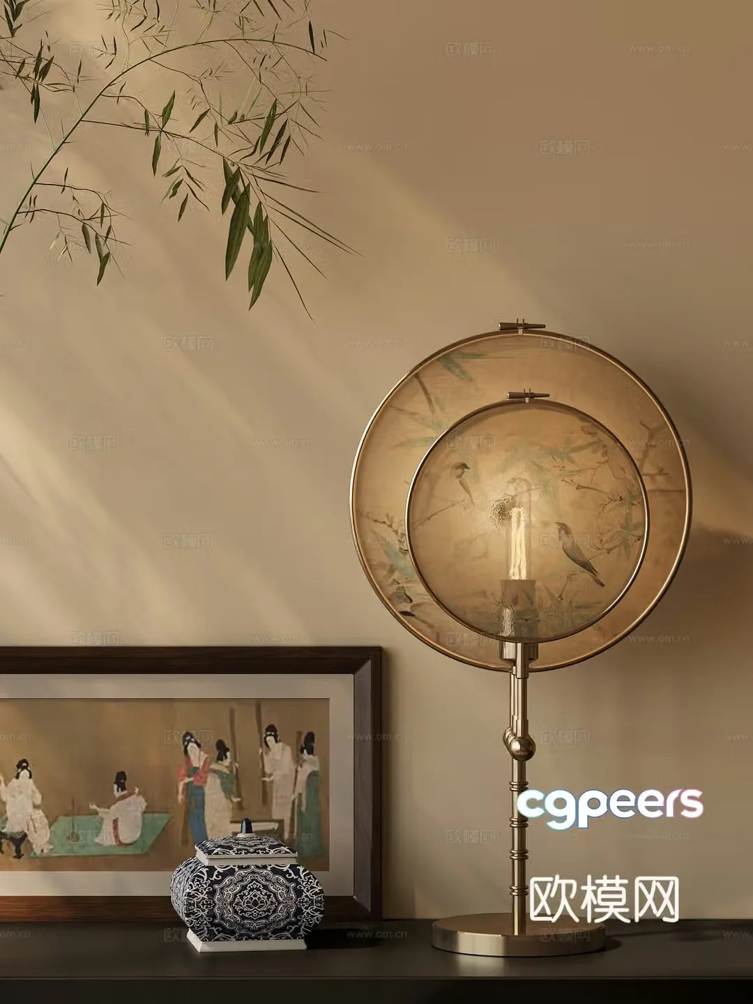 New Chinese style desk lamp Song’s aesthetic desk lamp hanging painting desk lamp 3D model