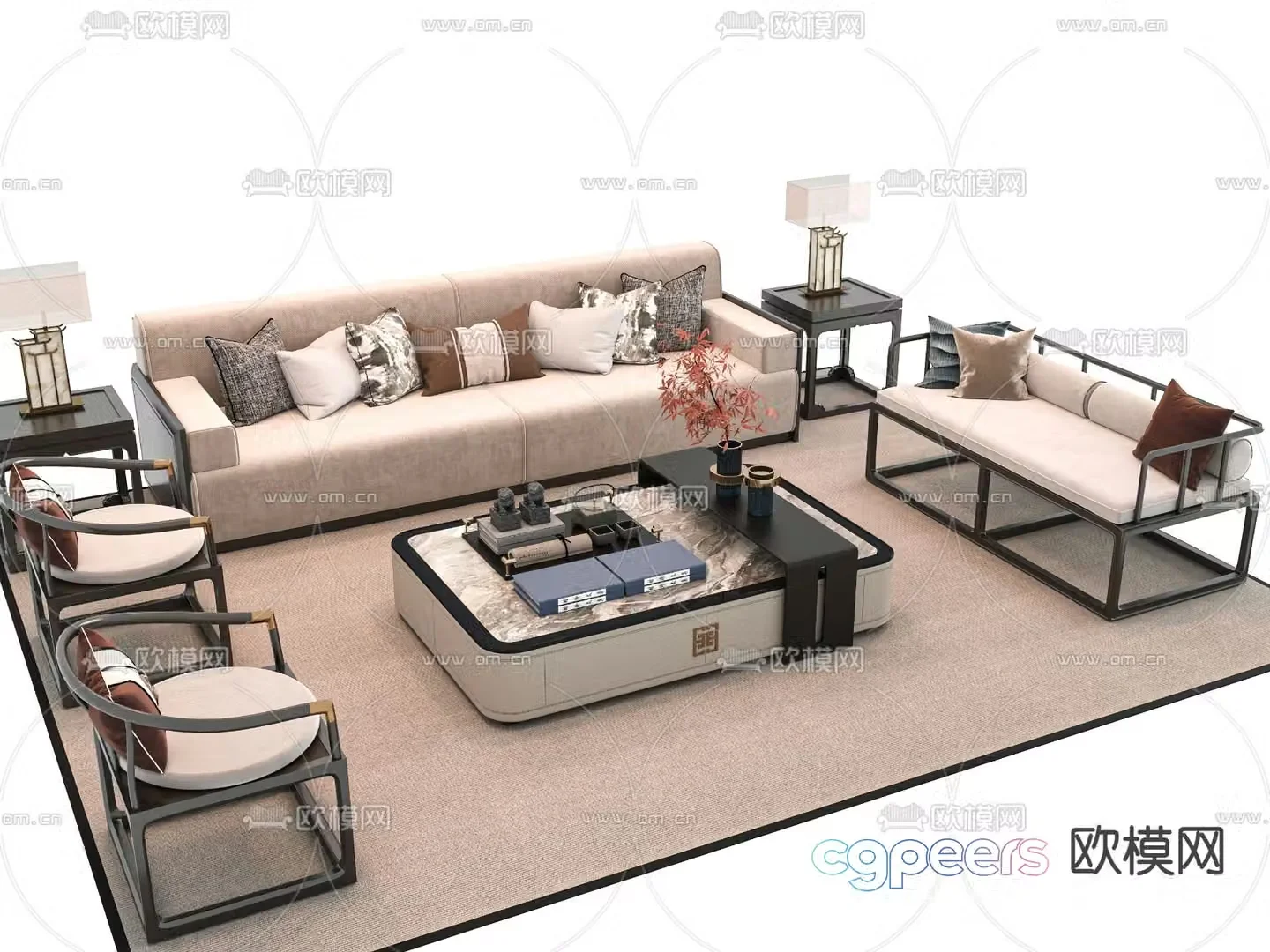 New Chinese style sofa multi-person sofa 3d model