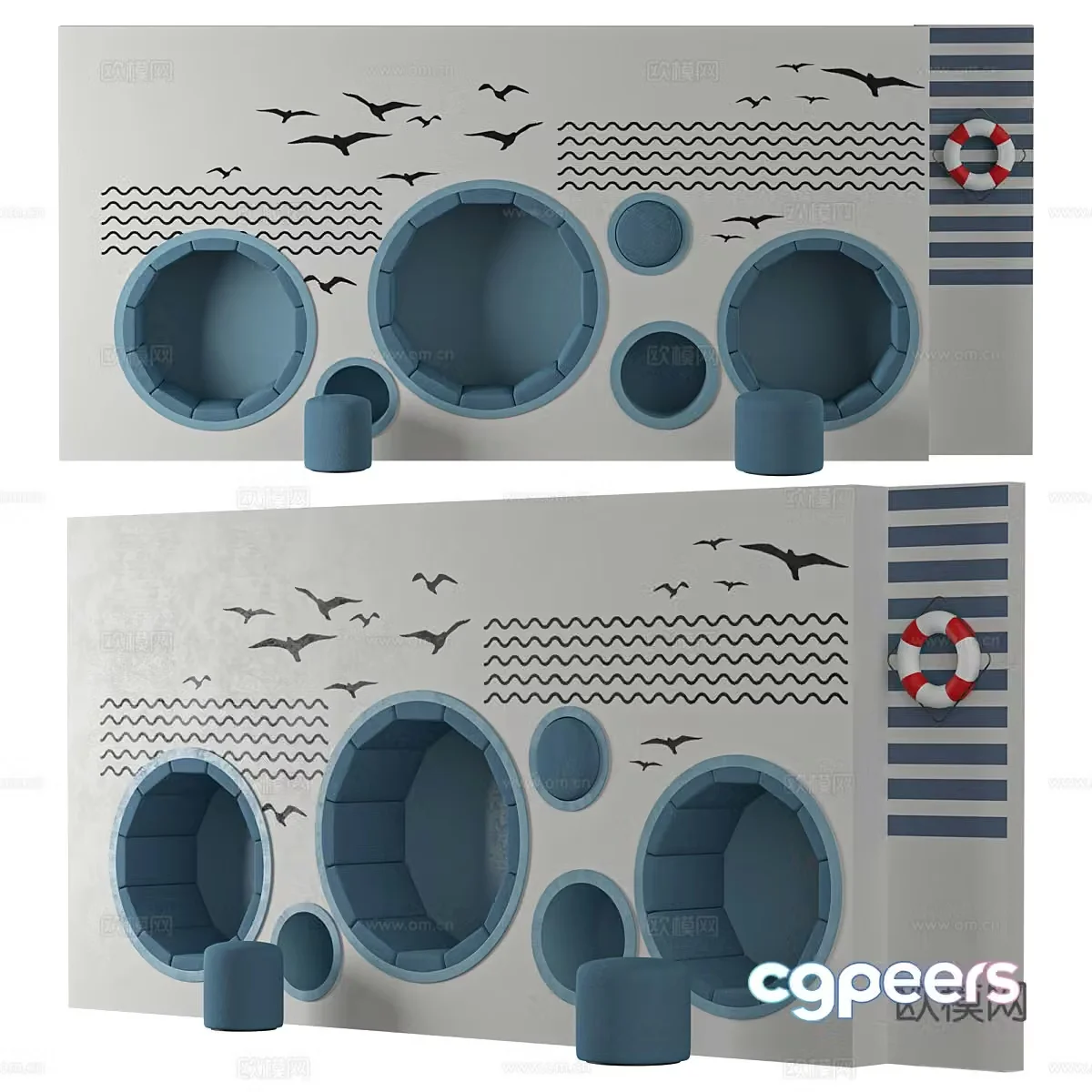 Modern kindergarten soft seat 3d model