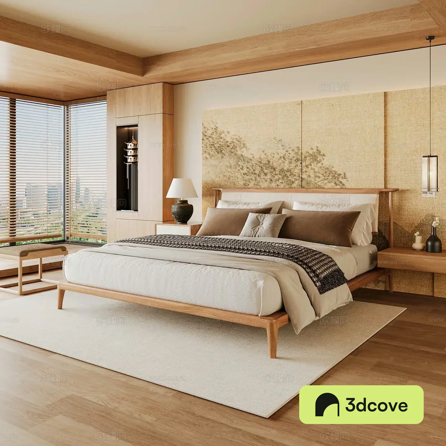 New Chinese style home bedroom Song family aesthetic bedroom Song style bedroom New Chinese style double bed New Chinese