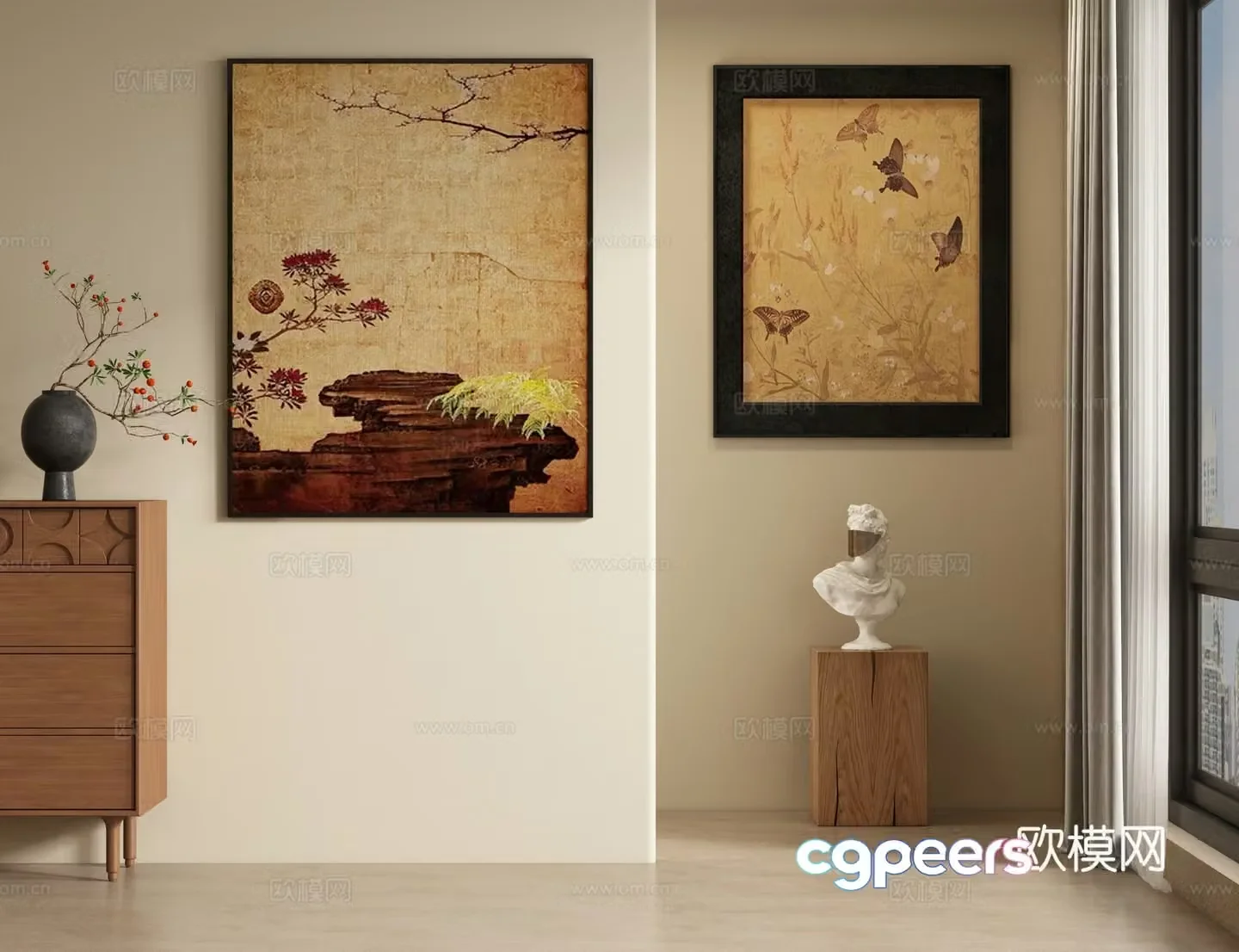 Medieval style retro hanging painting decorative painting 3d model