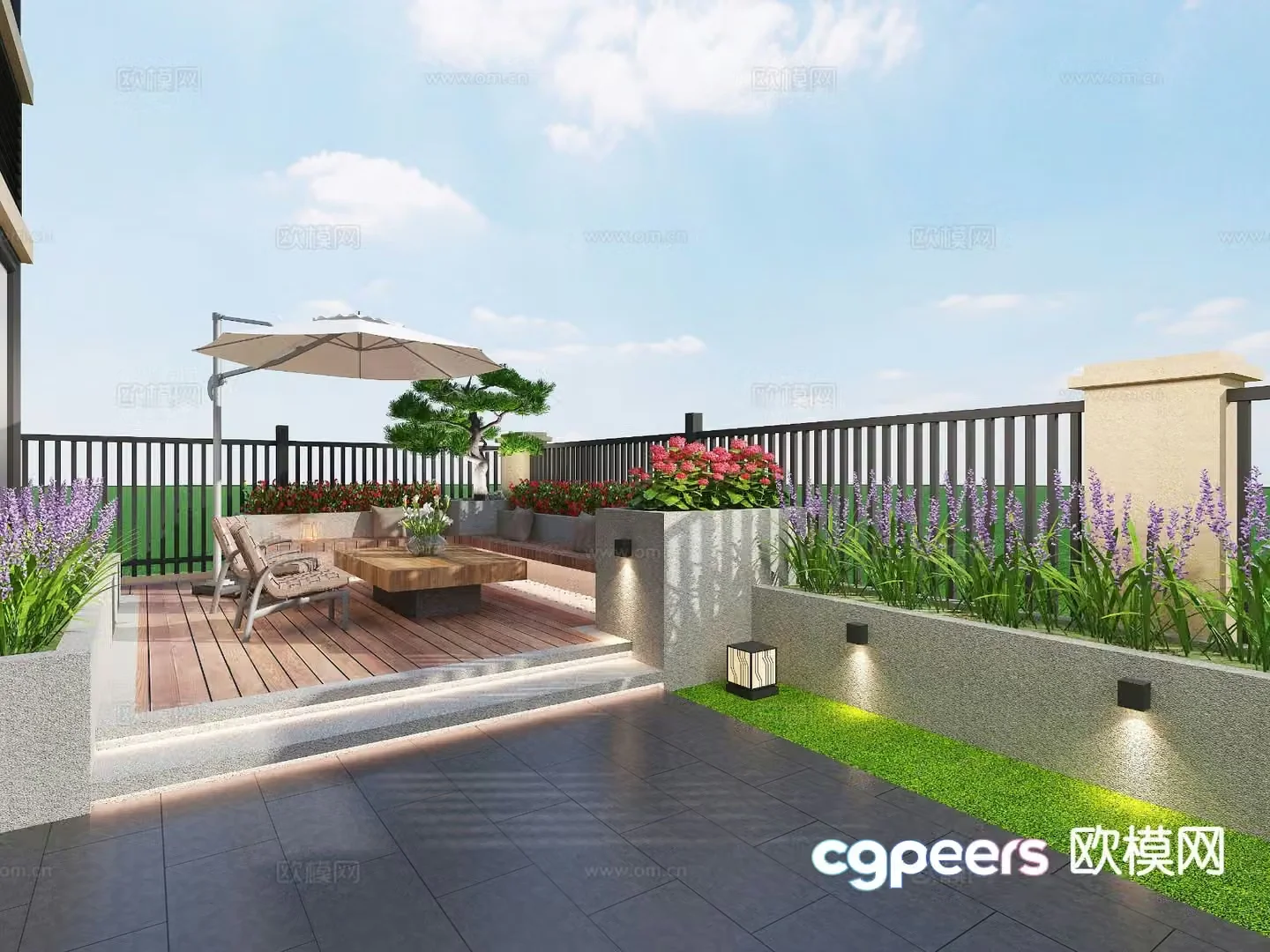 Modern villa garden courtyard landscape 3d model