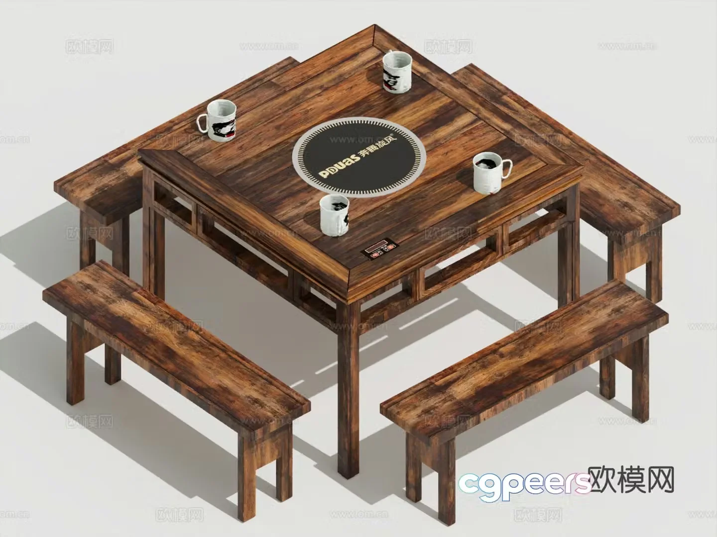 wabi-sabi tea table and chairs tea table old tea table 3d model