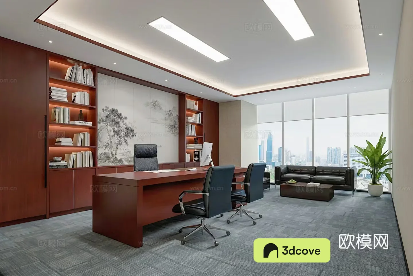 Chairman’s Office Desk Sofa Coffee Table Bookcase