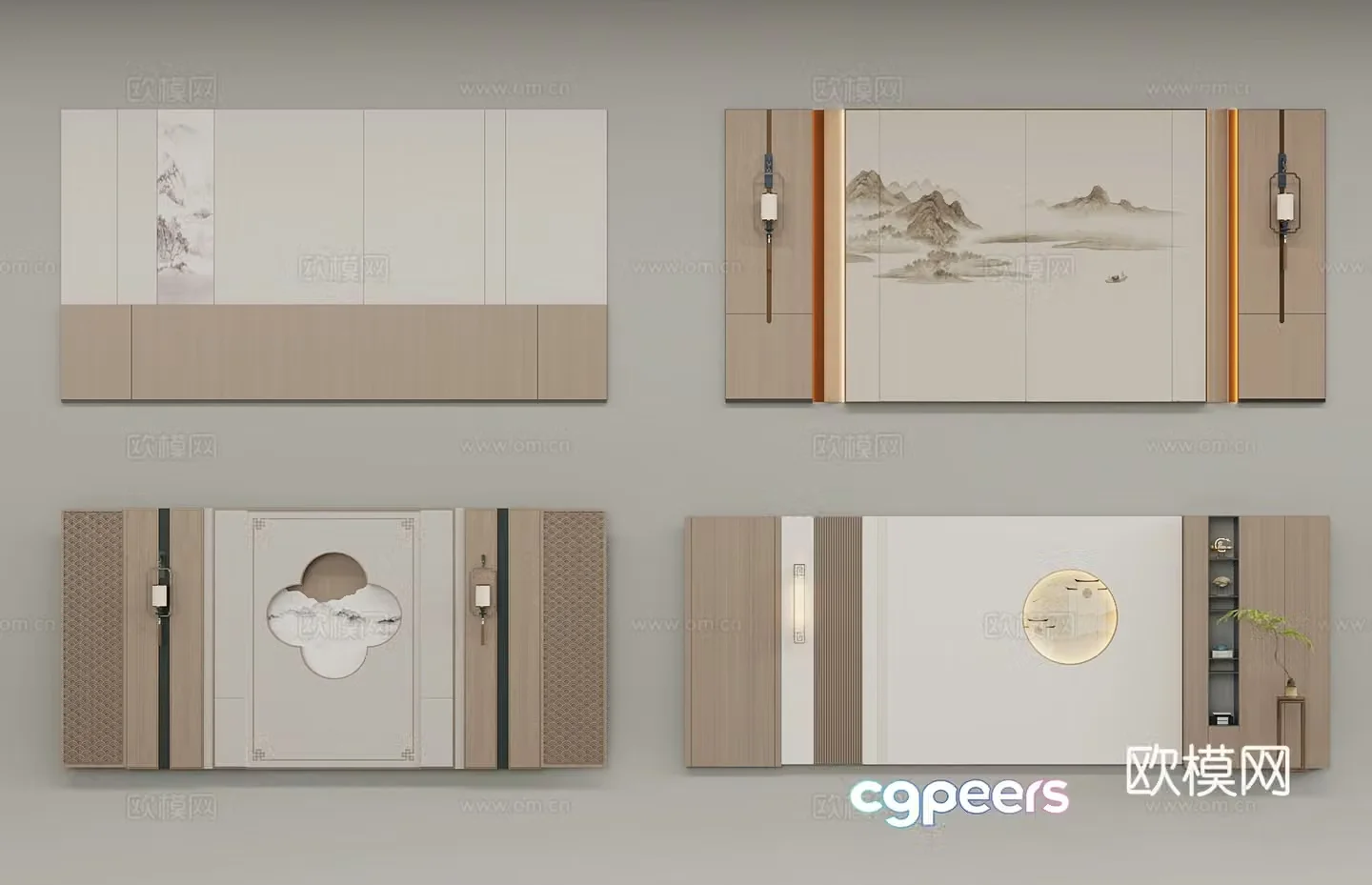 New Chinese style background wall 3d model