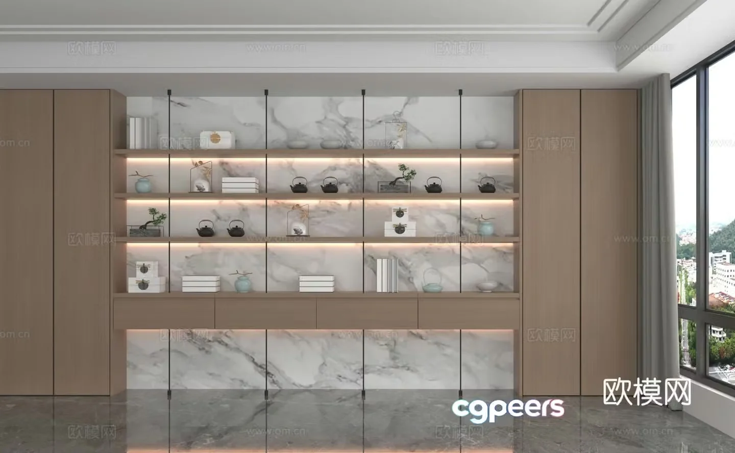 Modern bookcase whole wall background cabinet 3d model