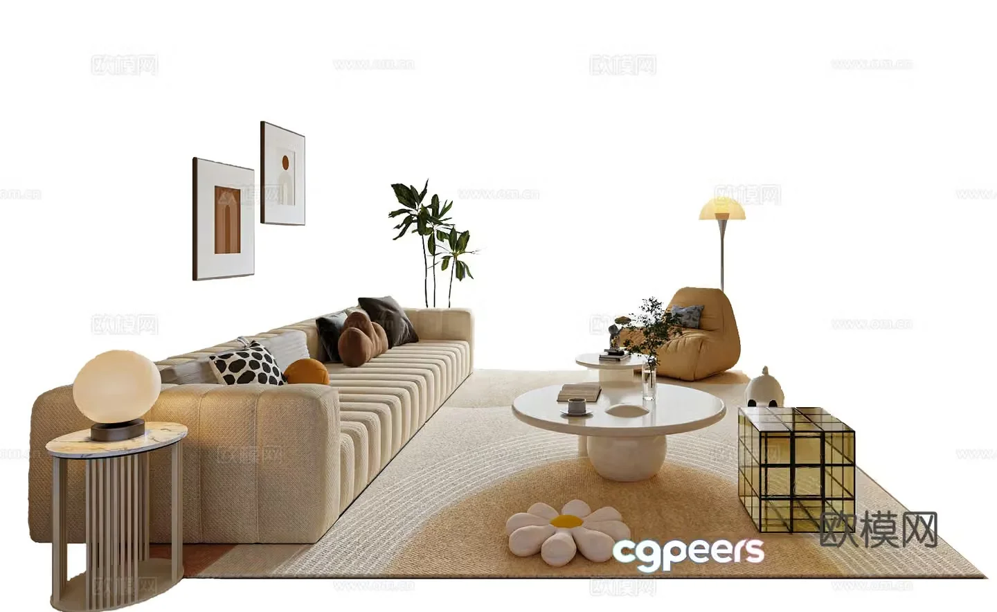 Modern cream style sofa coffee table combination living room sofa casual sofa 3d model