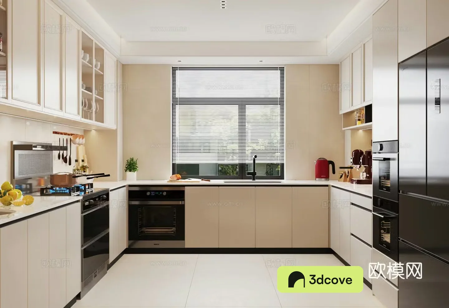 Modern creamy kitchen cabinet refrigerator cabinet kitchen appliances kitchen supplies