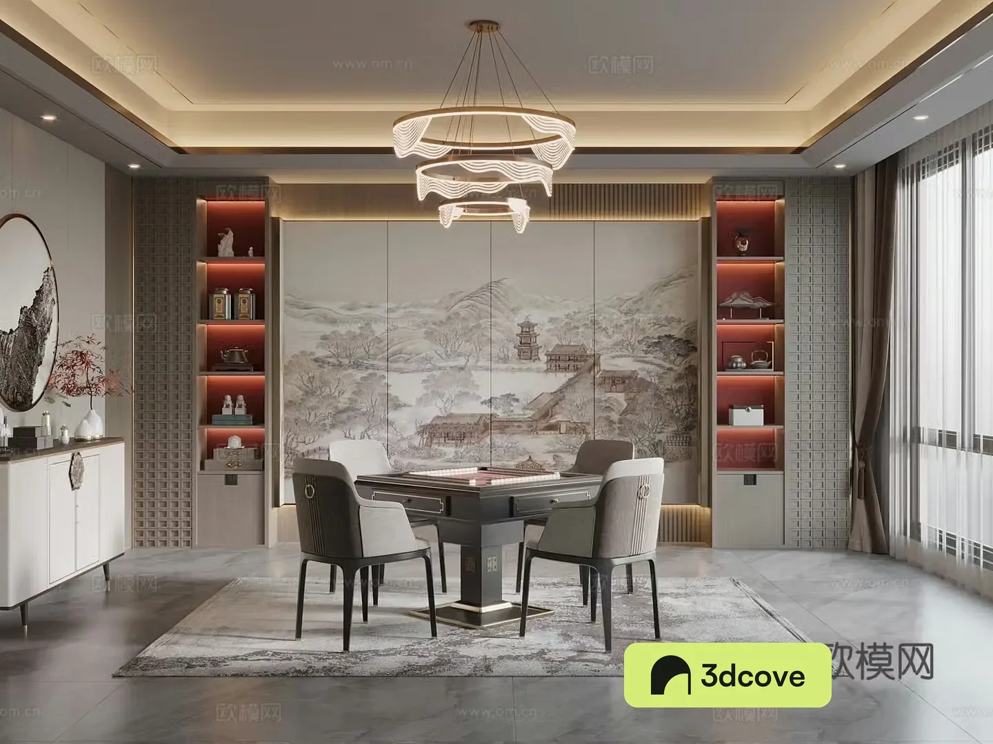 New Chinese style mahjong room chess and card room mahjong table background wall