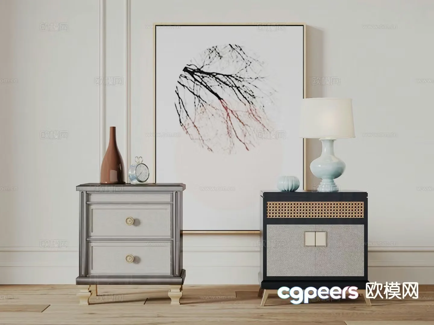 New Chinese style bedside table 3d model