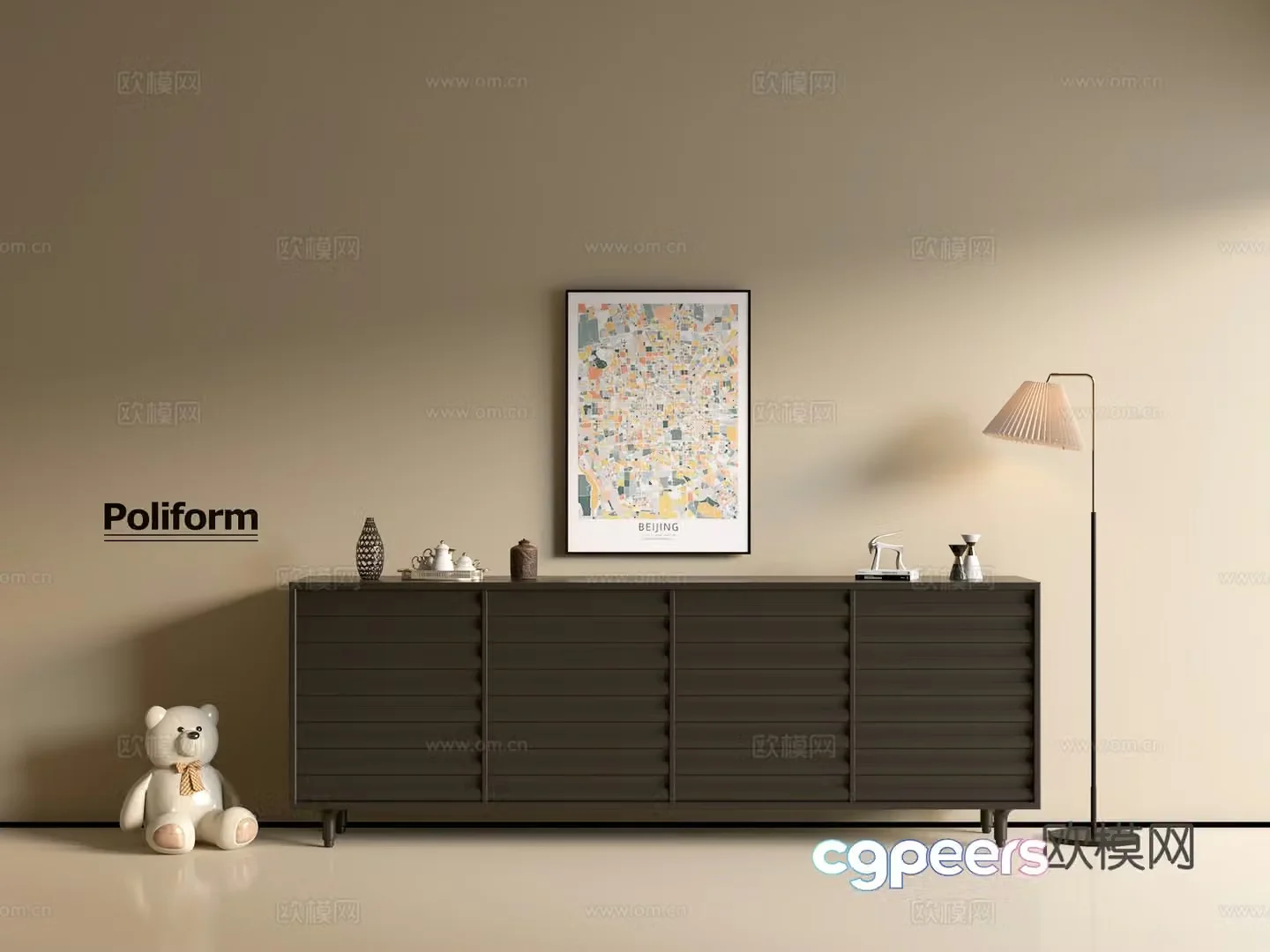 Modern black cabinet ins wind side cabinet chest cabinet low cabinet whole cabinet dining side cabinet balcony cabinet 3d model