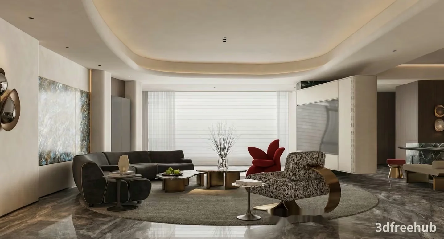 Modern Living Room 3D Model – 19709 – VRAY Render
