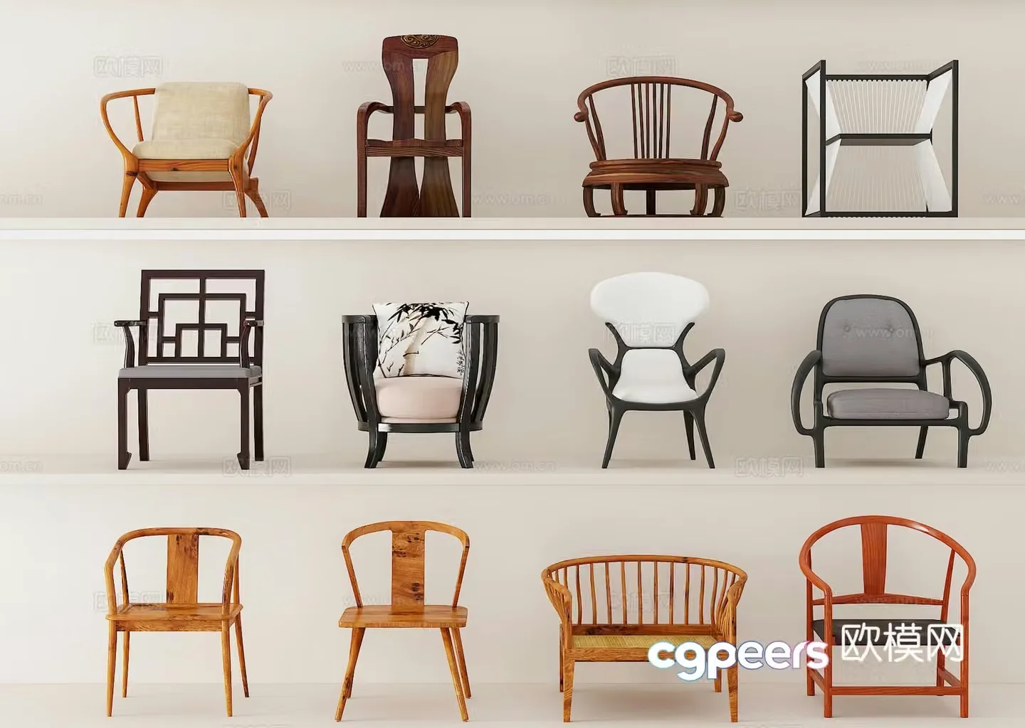 New Chinese style single chair chair retro chair single seat single sofa 3d model