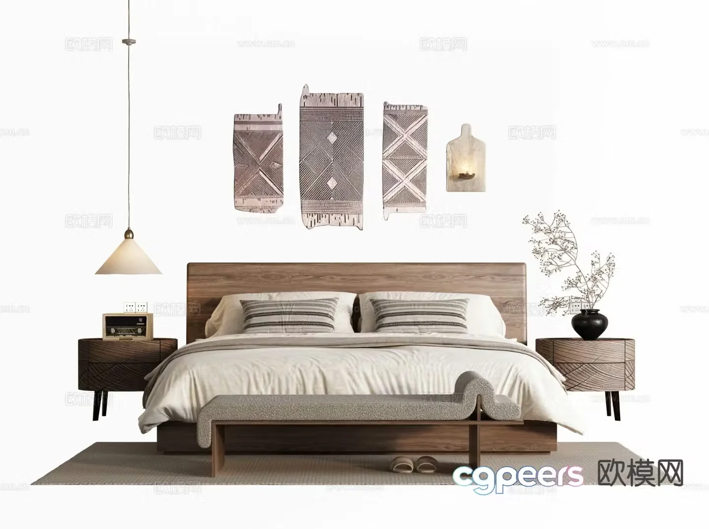 Medieval style double bed 3d model