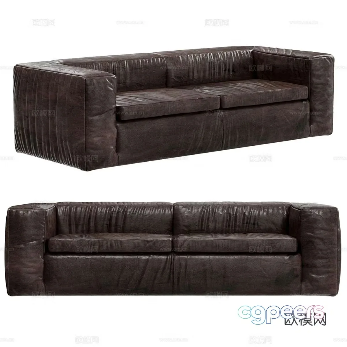 Double sofa leather sofa 3d model