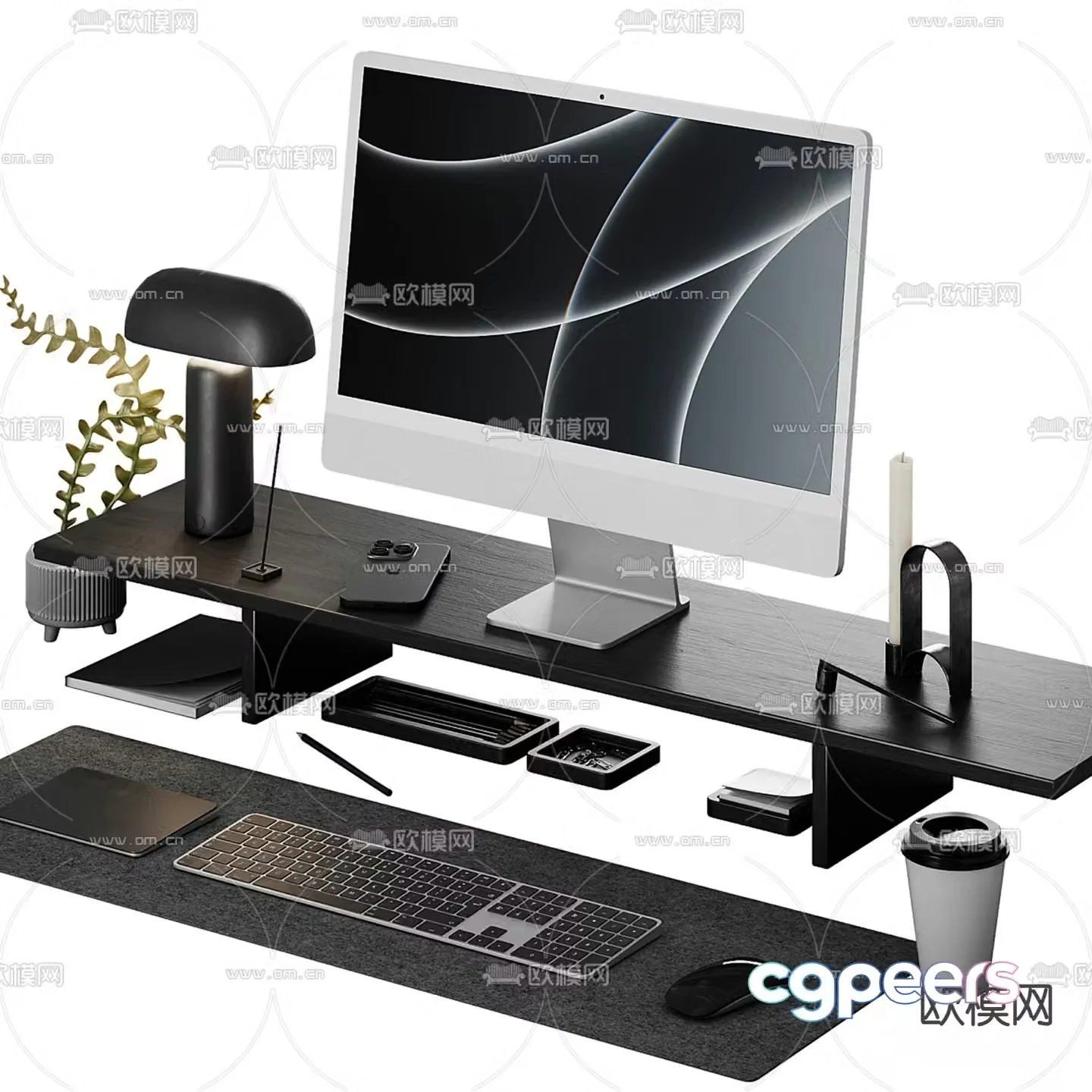 Office supplies desktop accessories computer mobile phone keyboard 3d model