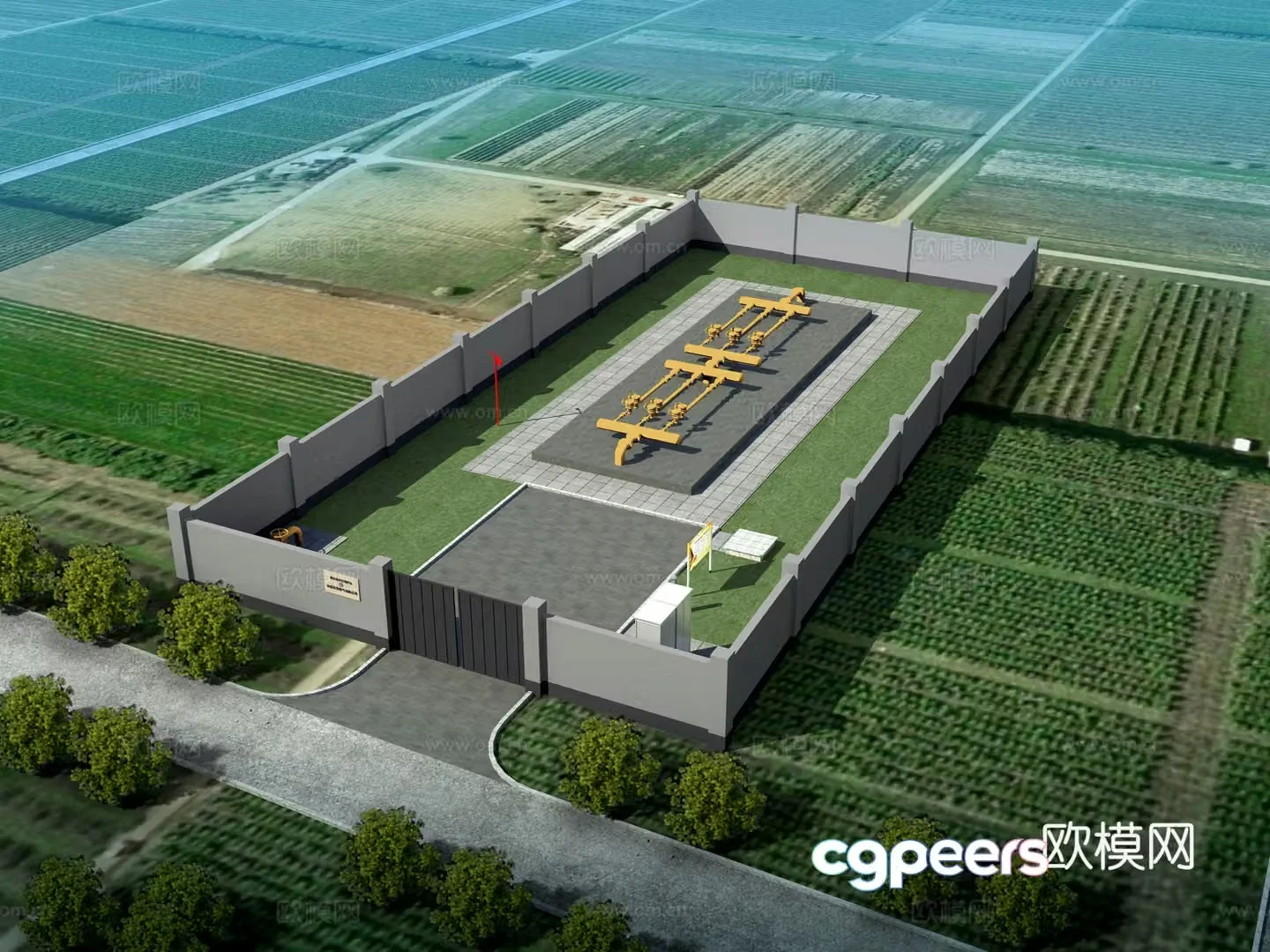Aerial view 3D model of high voltage voltage regulating station