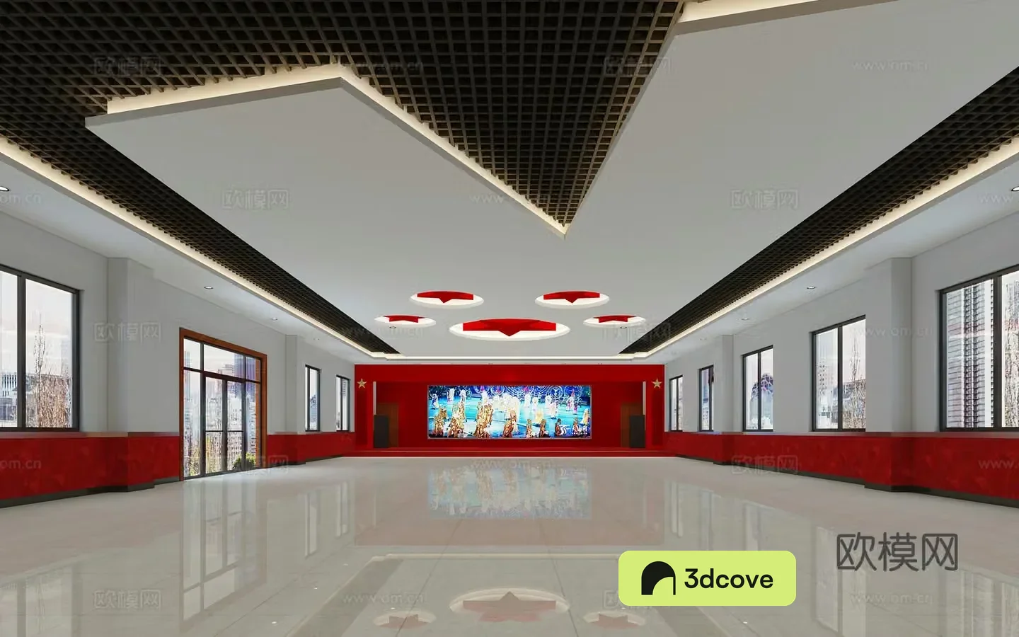 Modern Party Building Exhibition Hall Red Exhibition Hall