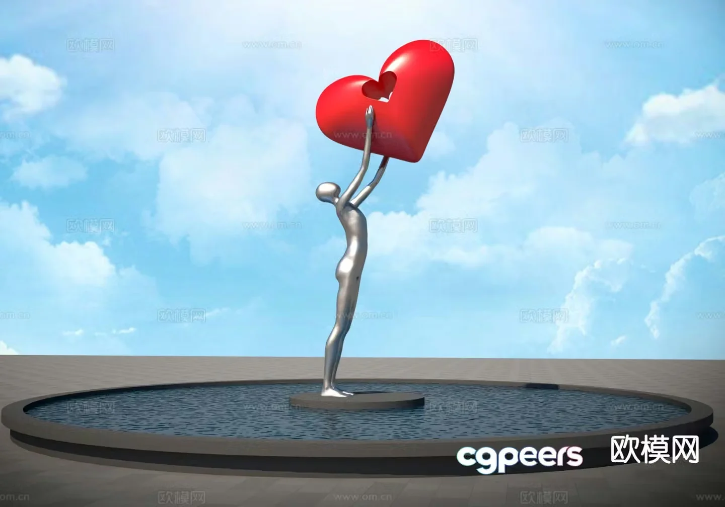 Abstract sculpture heart sculpture landscape sculpture 3d model