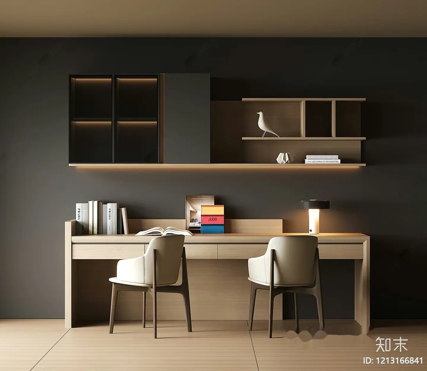 Wooden Desk And Chairs 3D Model – 12065 – VRAY Render