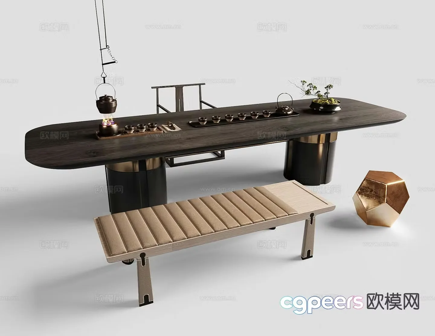 New Chinese tea table and chairs 3d model