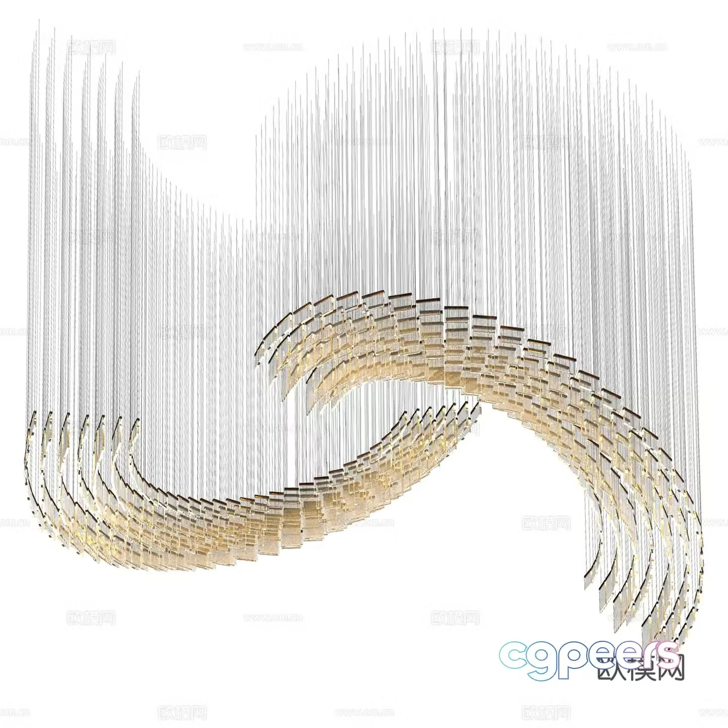 New Chinese light luxury metal glass decorative craft chandelier 3D model