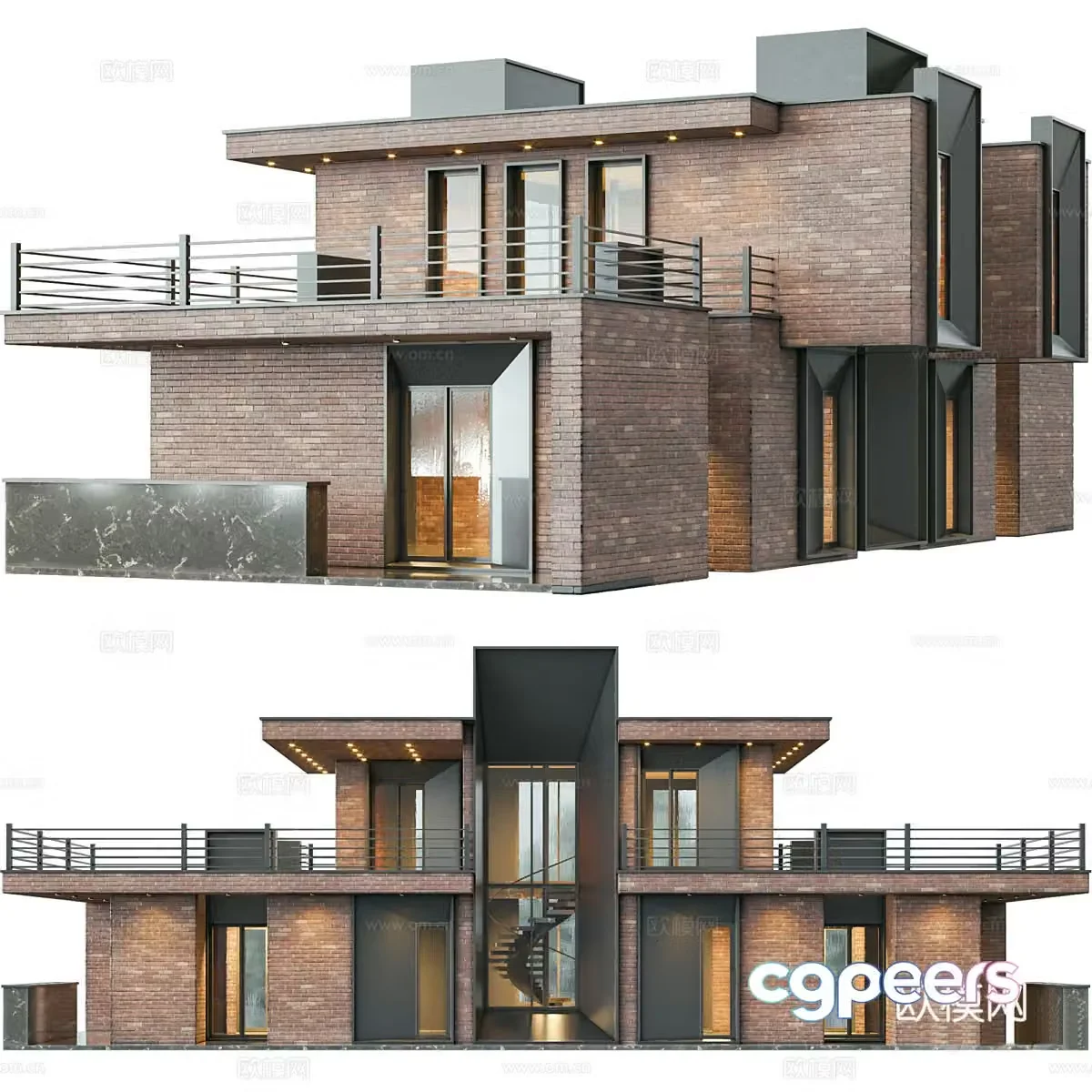 Modern brick villa 3d model