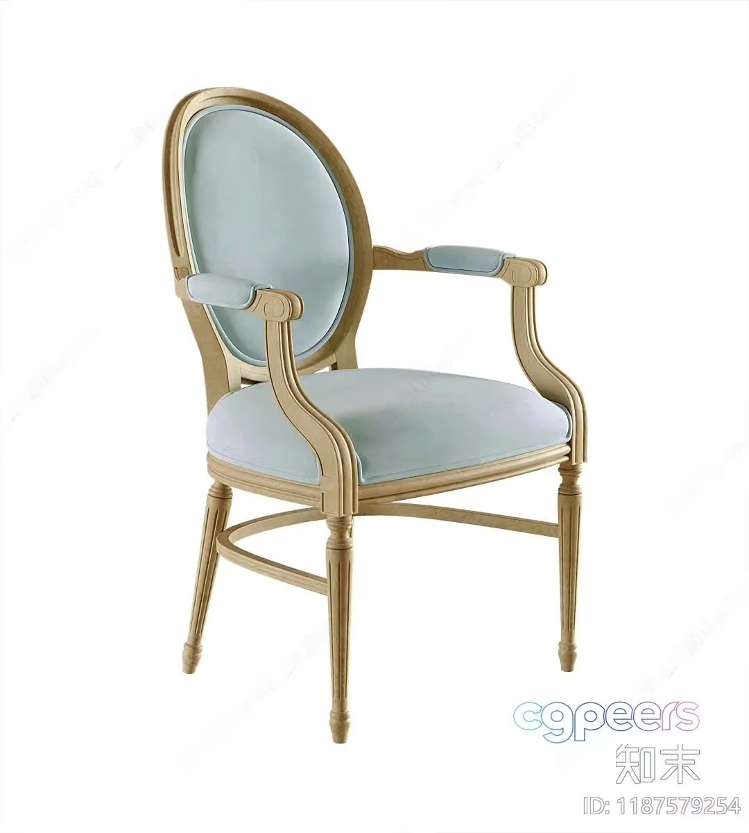 Wooden Armchair With Light Blue Upholstery 3D Model – 12758 – VRAY Render