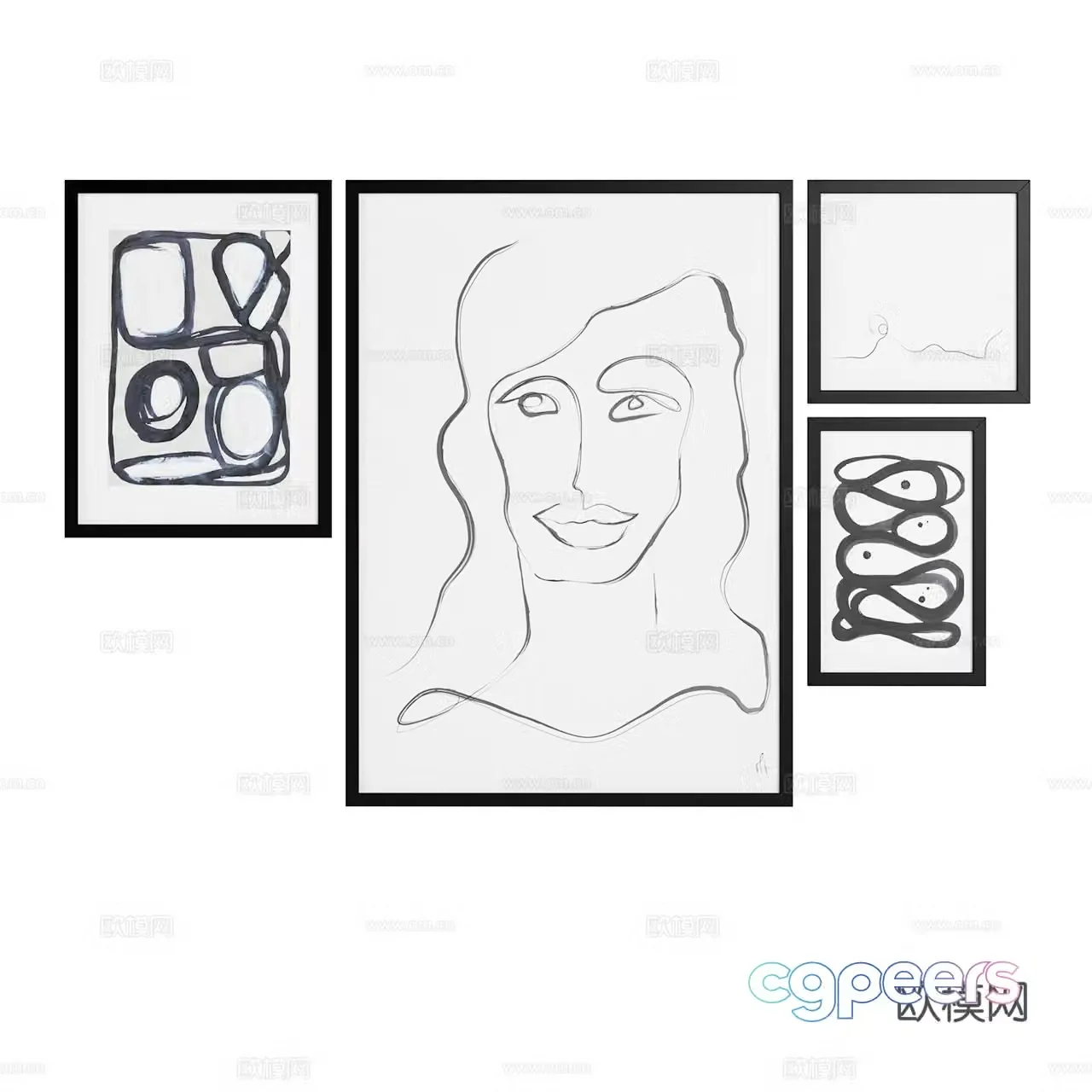 BoConcept Modern Decorative Painting Hanging Painting Abstract Painting Black and White Painting Art Painting 3D Model