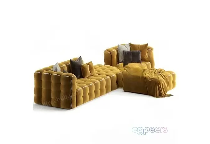 Yellow Velvet Couch 3D Model – 20535 – VRAY Render
