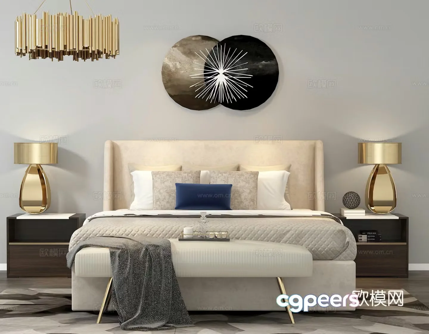 Modern double bed wall decoration desk lamp 3d model